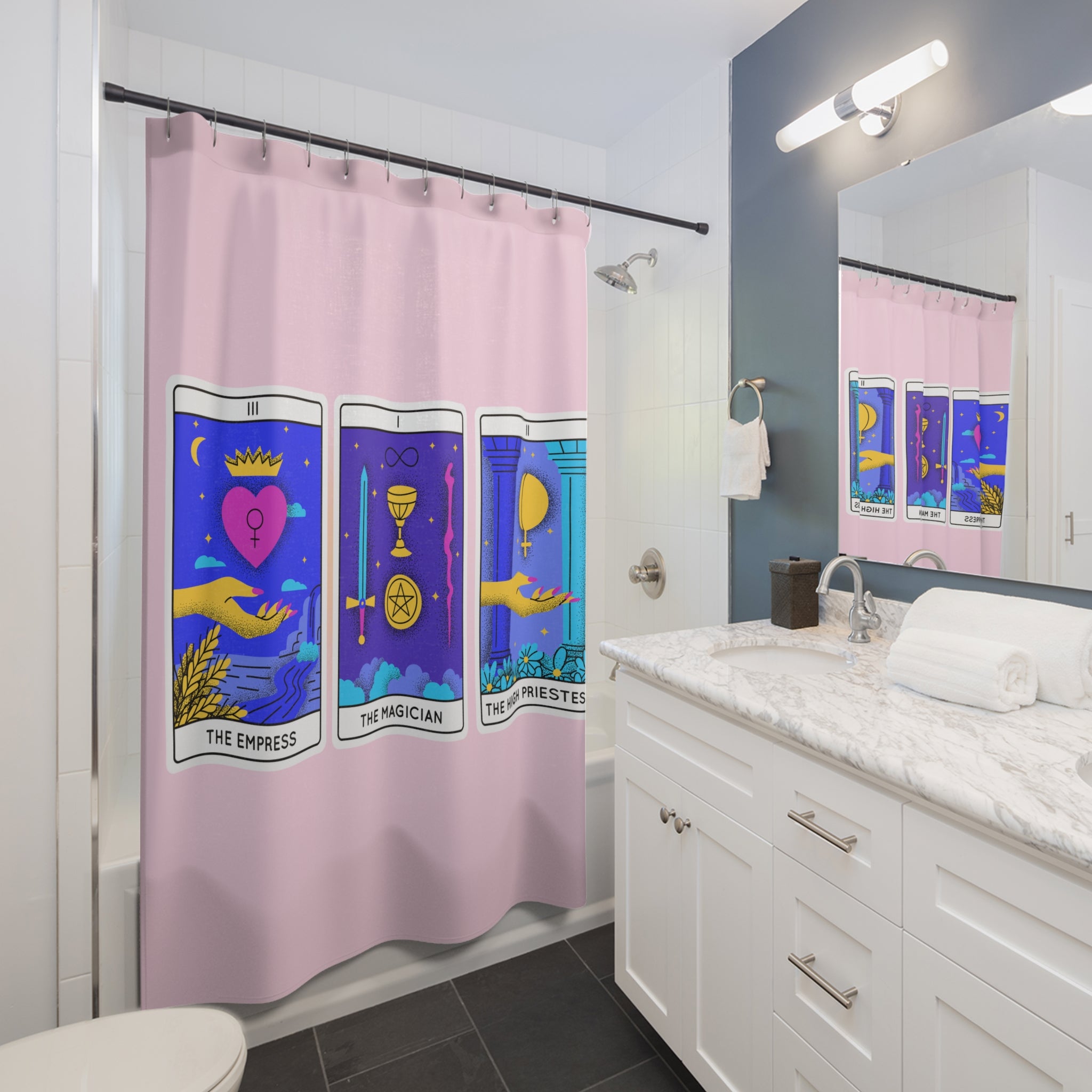 🔮✨ 90s-Y2K Tarot Card Shower Curtain – Empress & Magician Design 🌿🛁