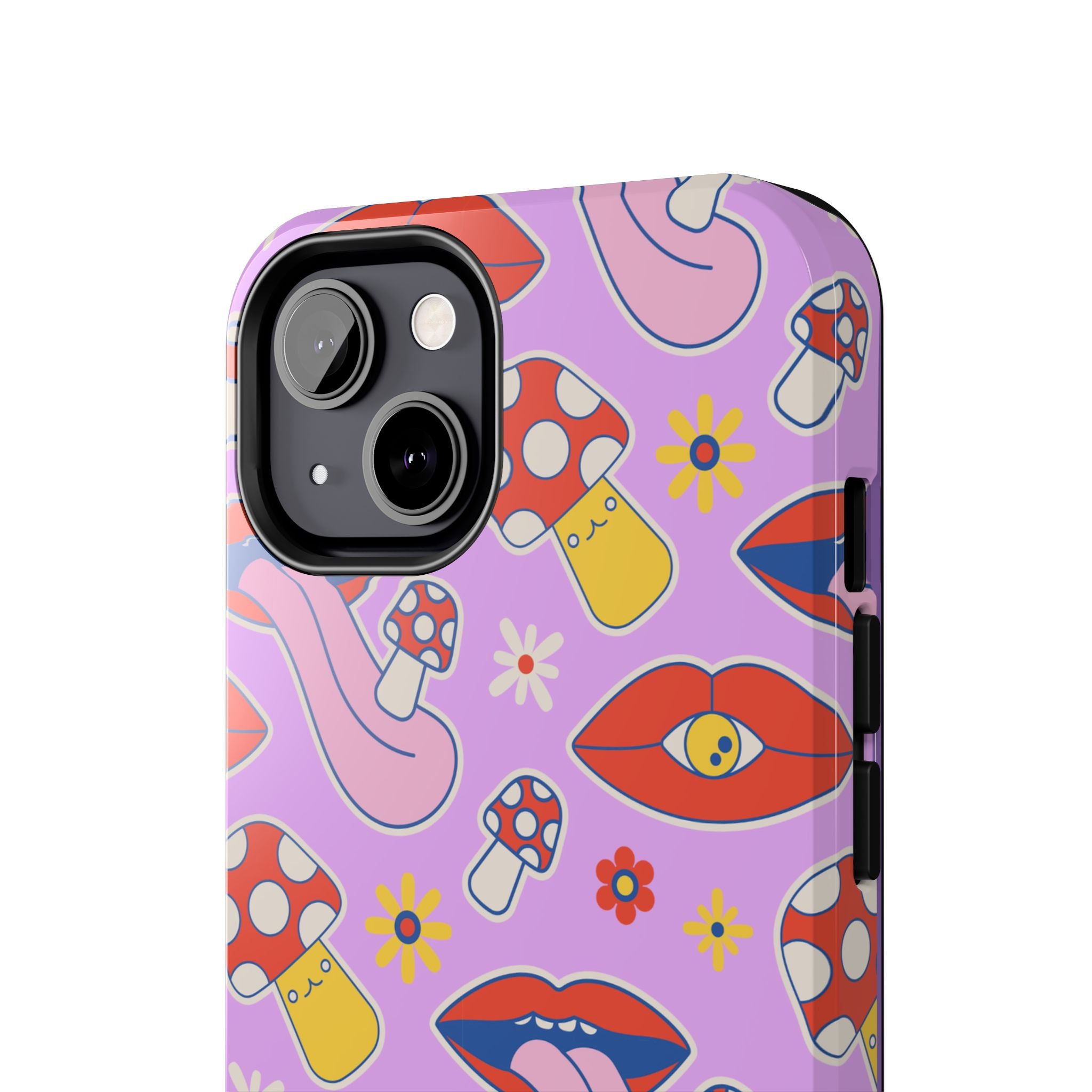 70s Lips Mushrooms Flower Power Purple Phone Case 💜🍄🌼