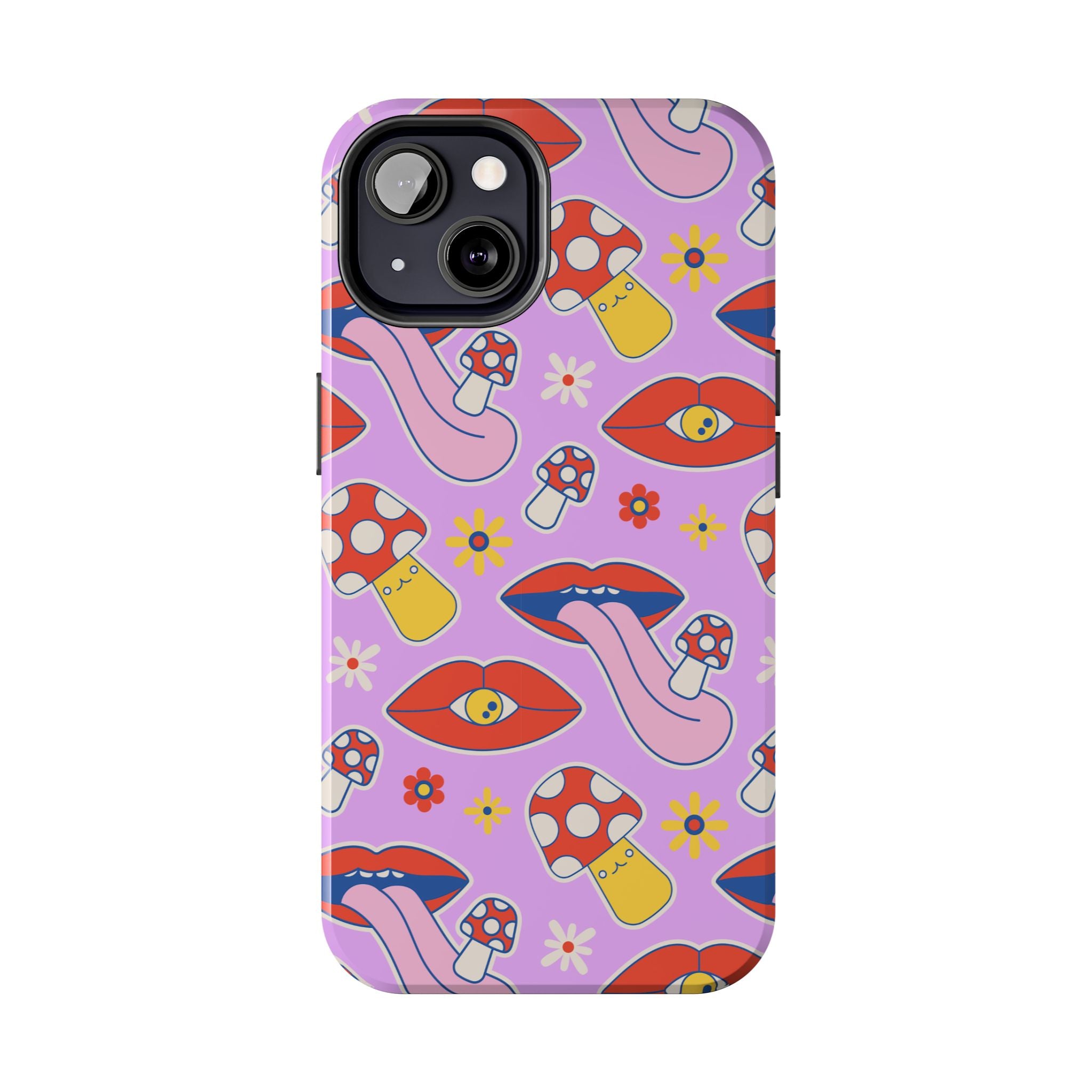 70s Lips Mushrooms Flower Power Purple Phone Case 💜🍄🌼