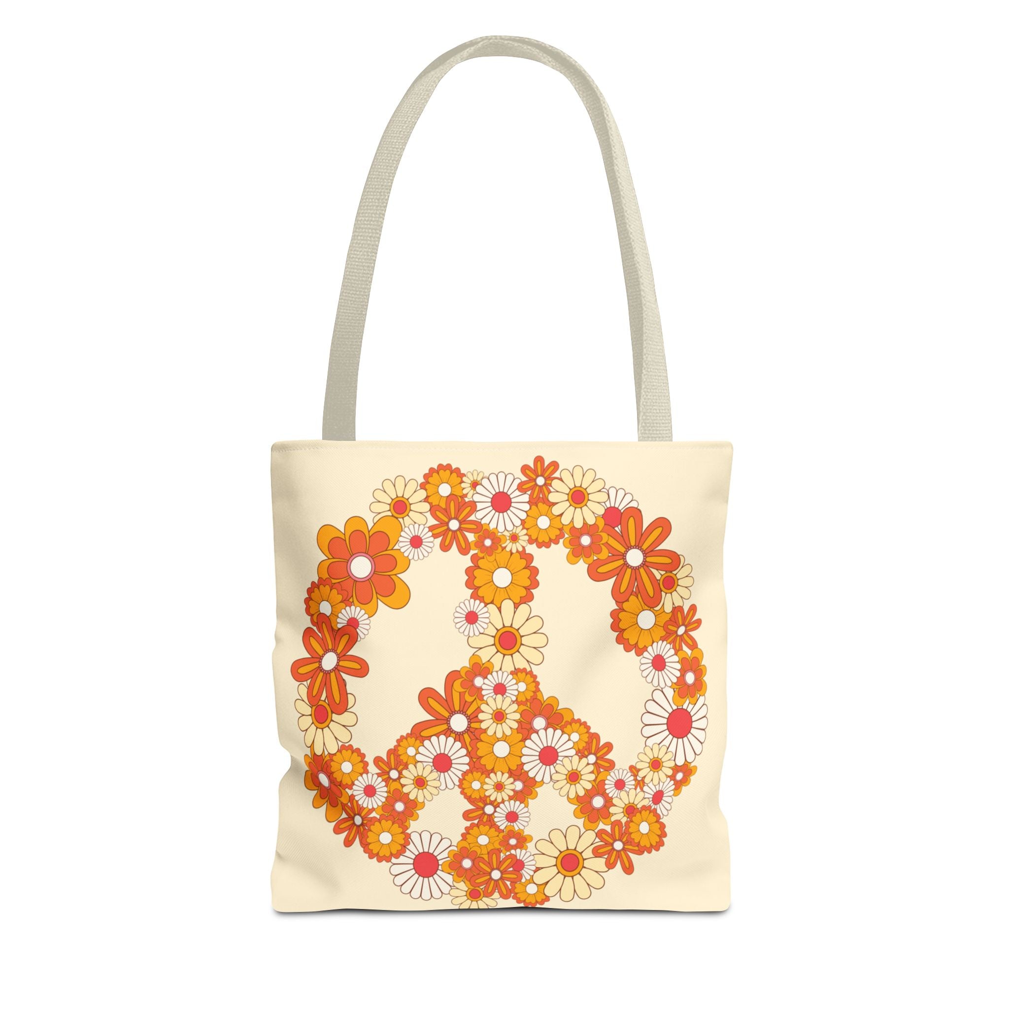 ✌️ 70s Floral Hippie Peace Sign Tote Bag