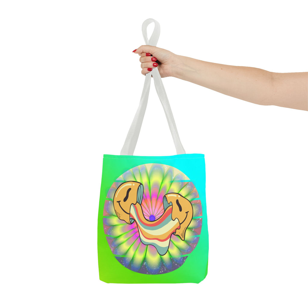 😊🌈 70s Trippy Psychedelic Smiley Tie-Dye Tote Bag ✨🍄