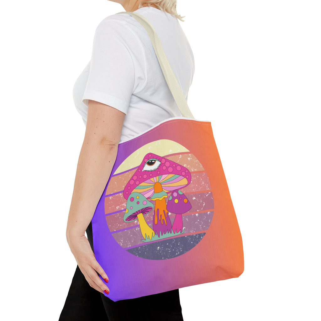 🍄🎶 70s Trippy Mushroom Synthwave Tote Bag 🌈✨