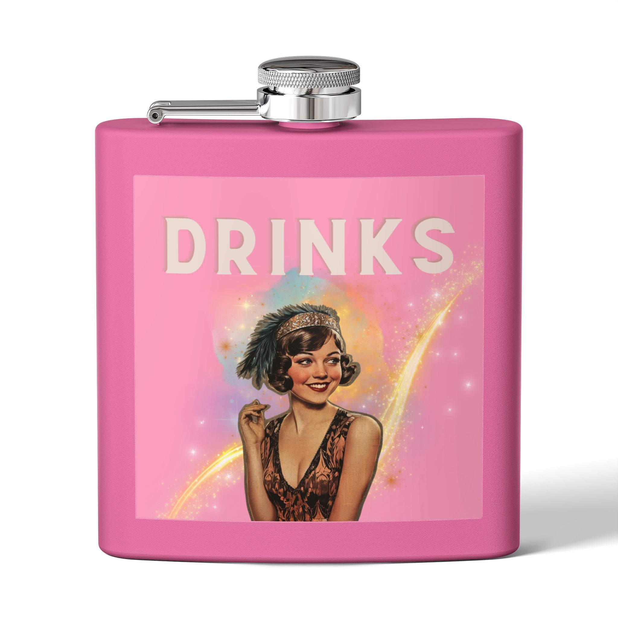 Drinks Pink Flapper Girl Flask