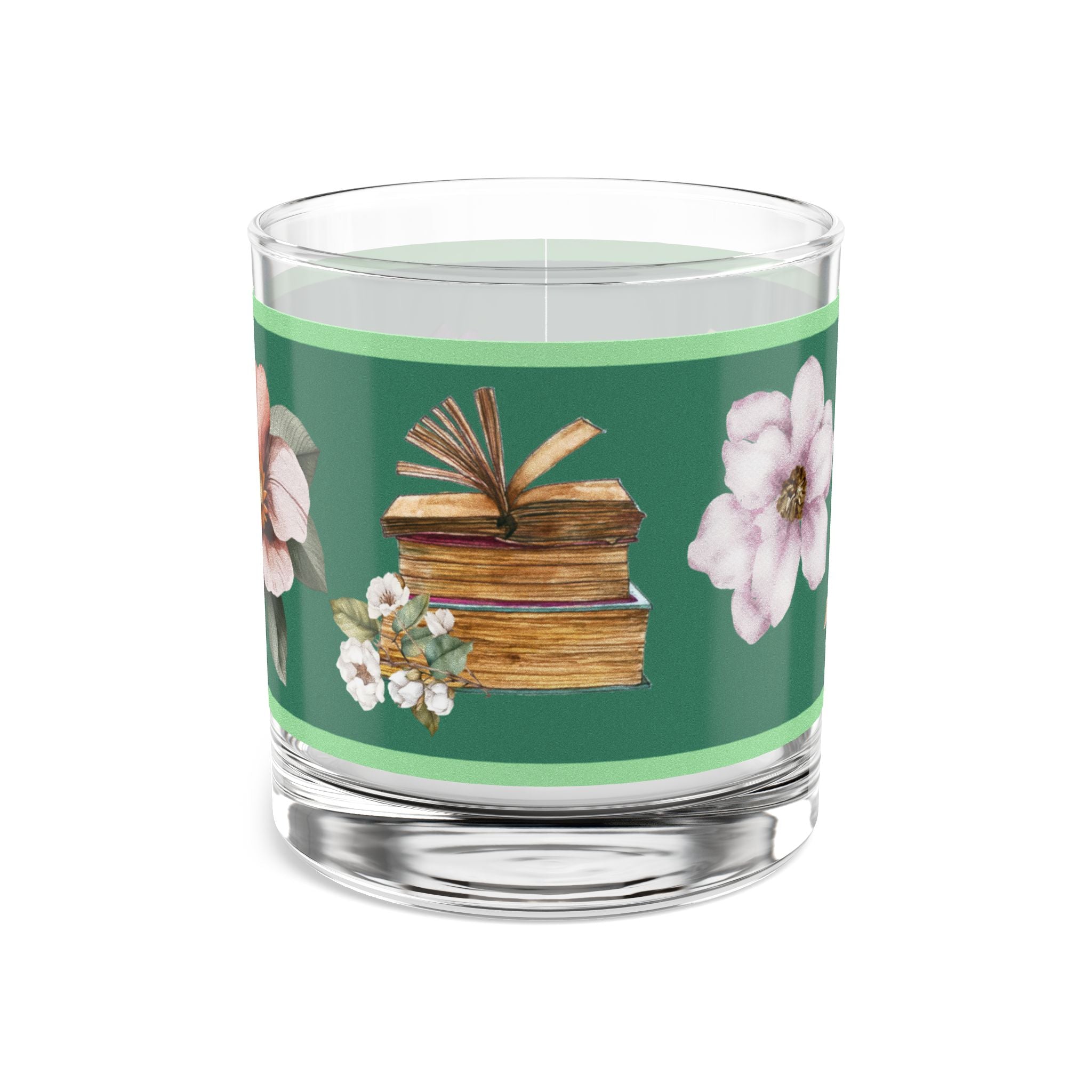 📚🌿 50s Bookish Green Floral Glass 🌸✨