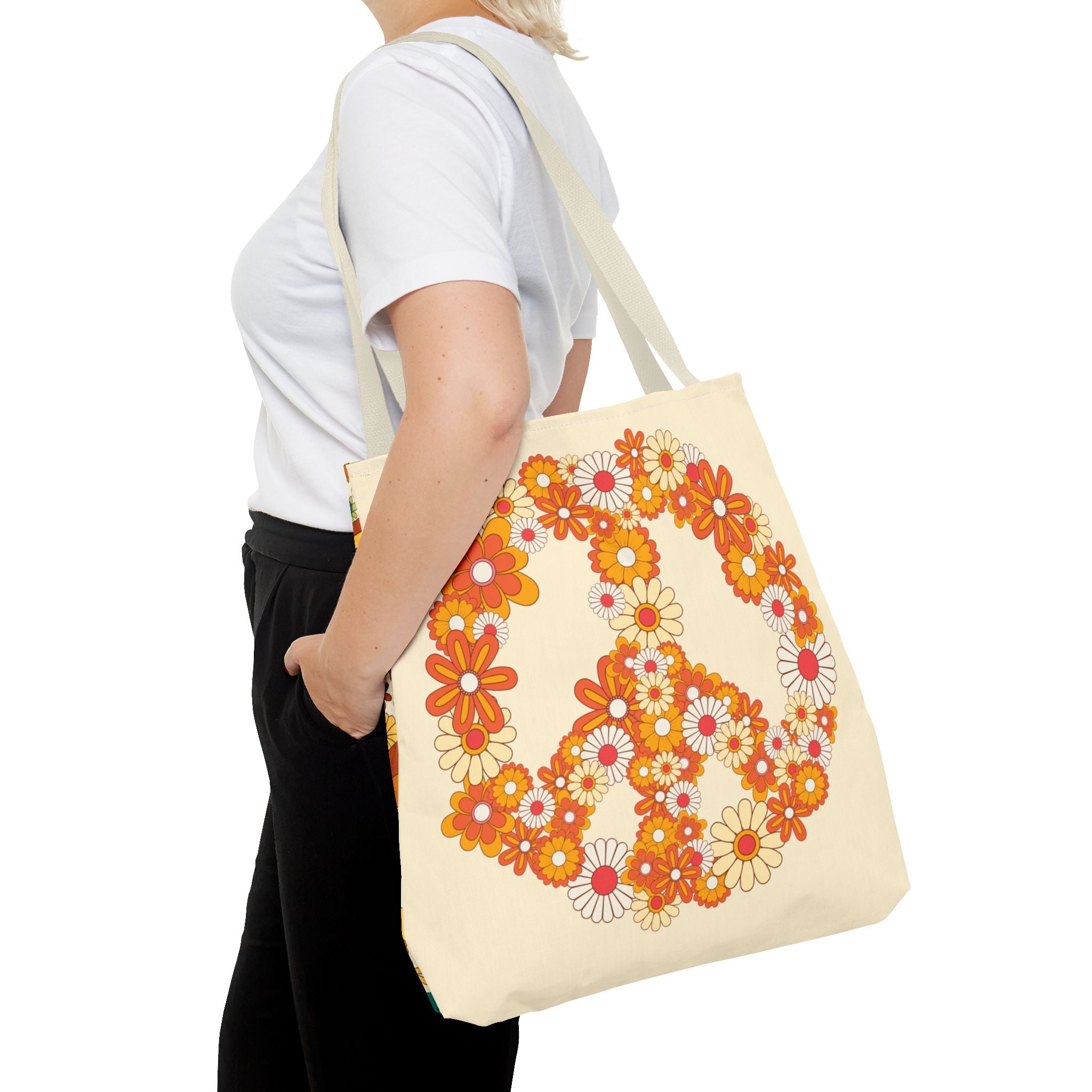 ✌️ 70s Floral Hippie Peace Sign Tote Bag