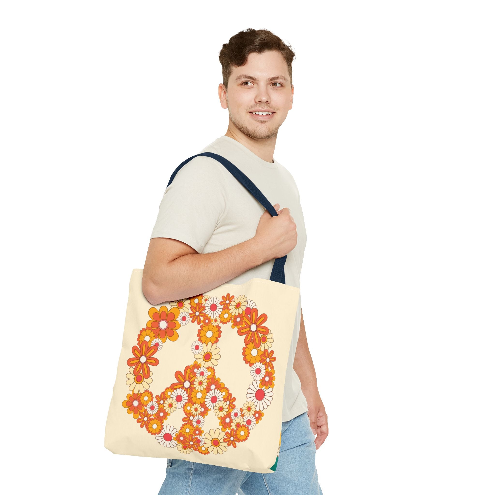 ✌️ 70s Floral Hippie Peace Sign Tote Bag