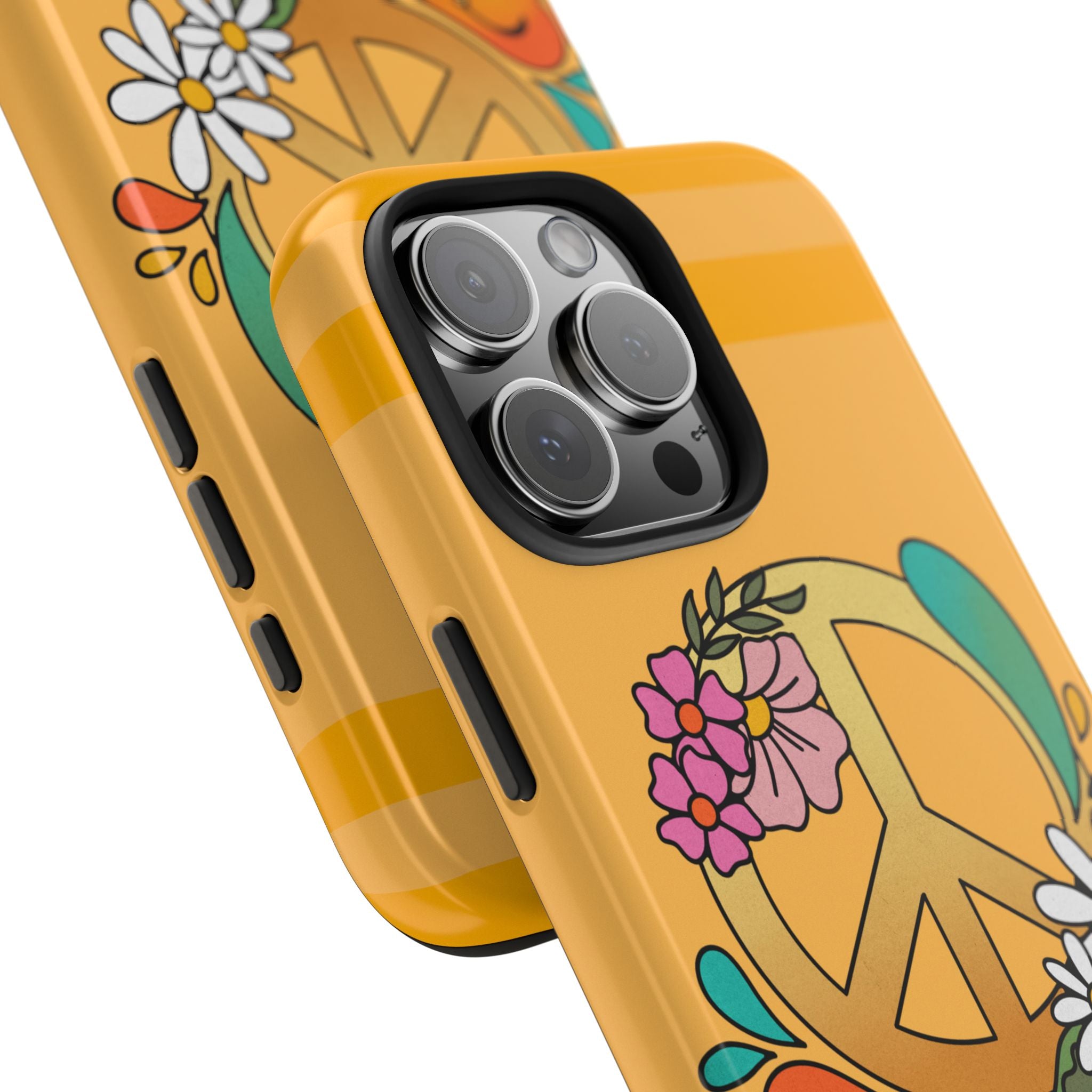 60s–70s Yellow Peace Sign Phone Case ✌️📱