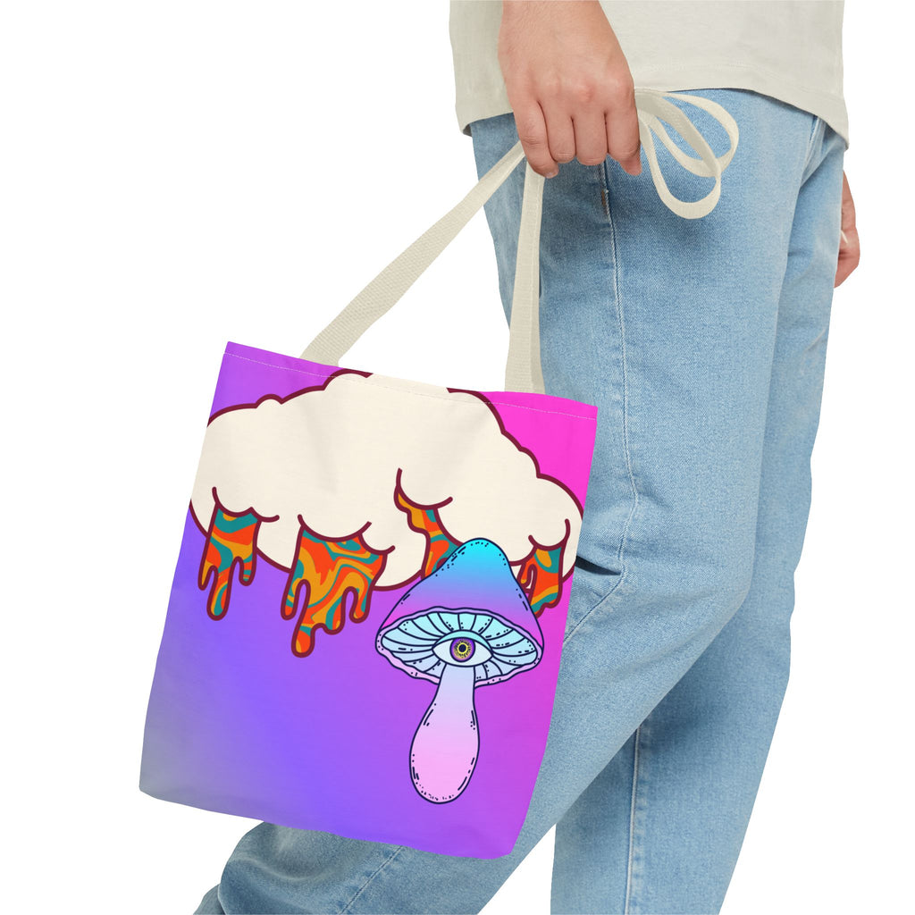 🍄☁️ 70s Trippy Cloud & Mushroom Tote Bag 🌈✨