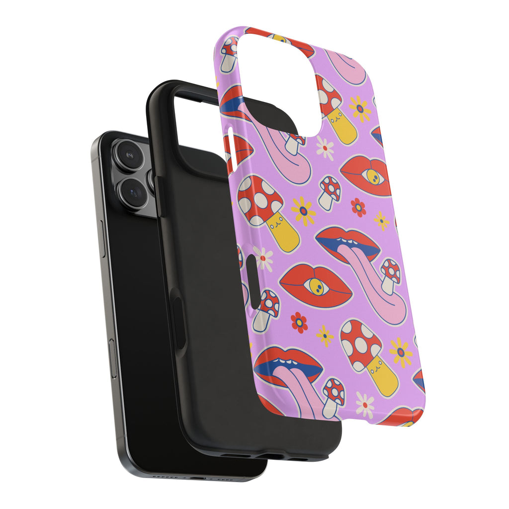70s Lips Mushrooms Flower Power Purple Phone Case 💜🍄🌼