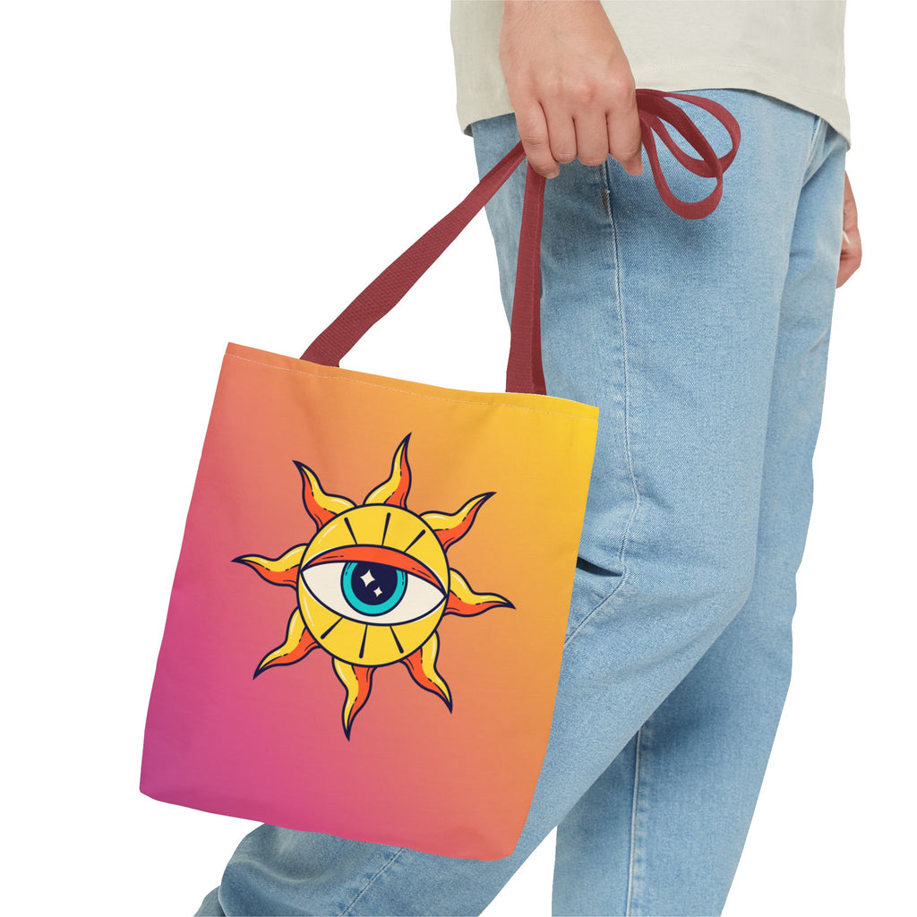 🌞👁️ 70s All-Seeing Eye Sun Design Tote Bag ✨🌿