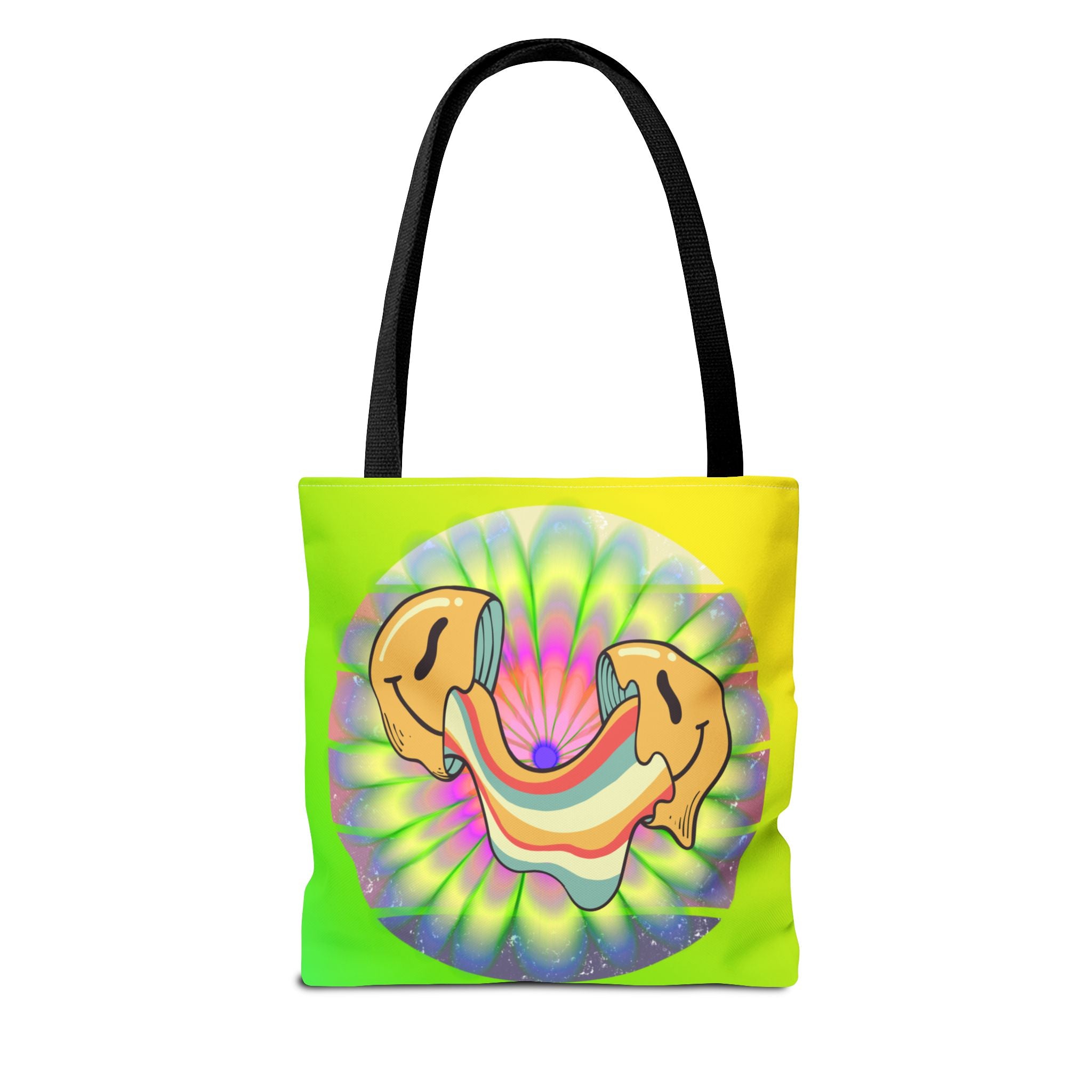 😊🌈 70s Trippy Psychedelic Smiley Tie-Dye Tote Bag ✨🍄