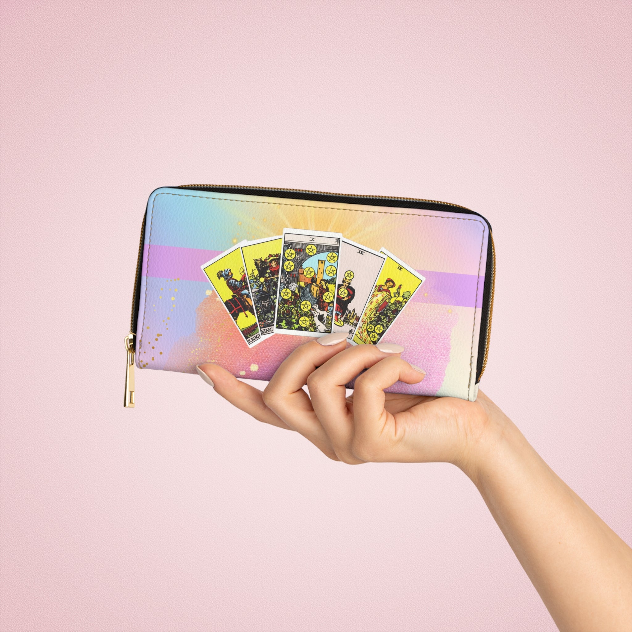 60s–70s Tarot Magic (Major Arcana) Iridescent Gold Shine Wallet 🔮✨🌙