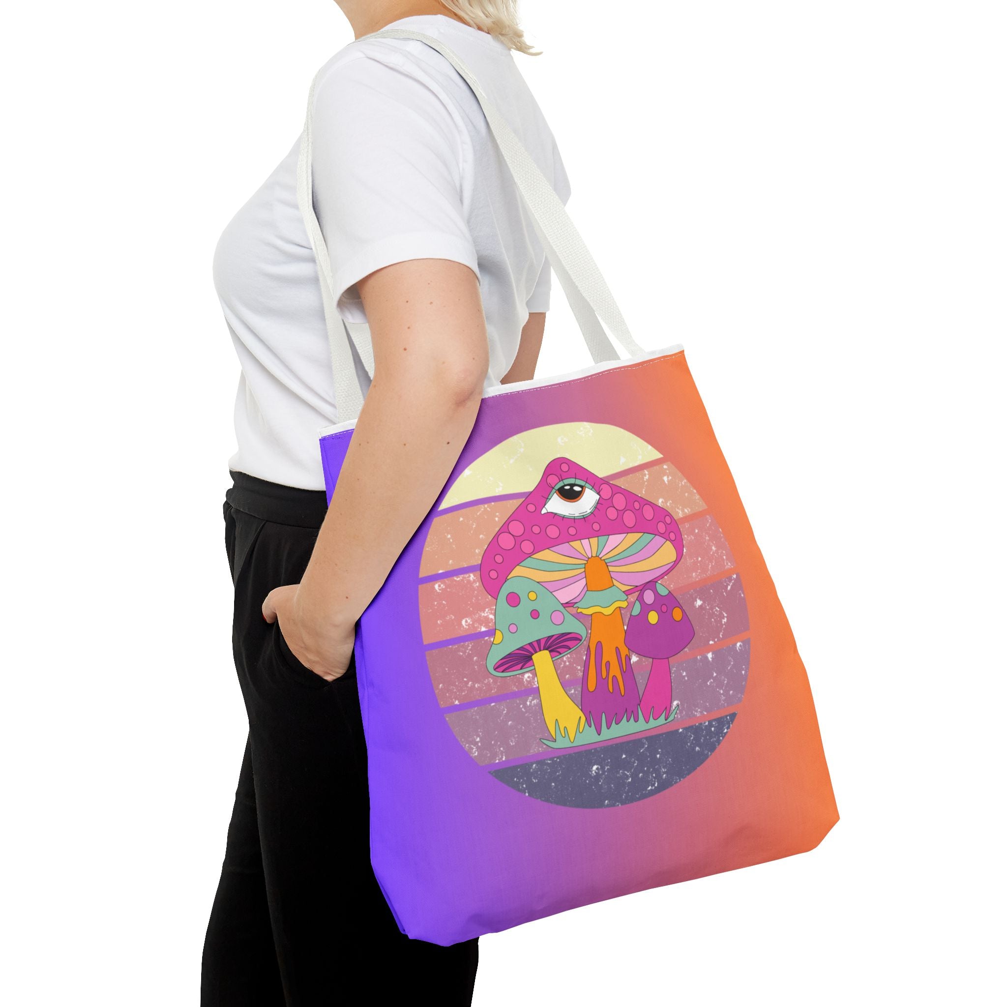 🍄🎶 70s Trippy Mushroom Synthwave Tote Bag 🌈✨