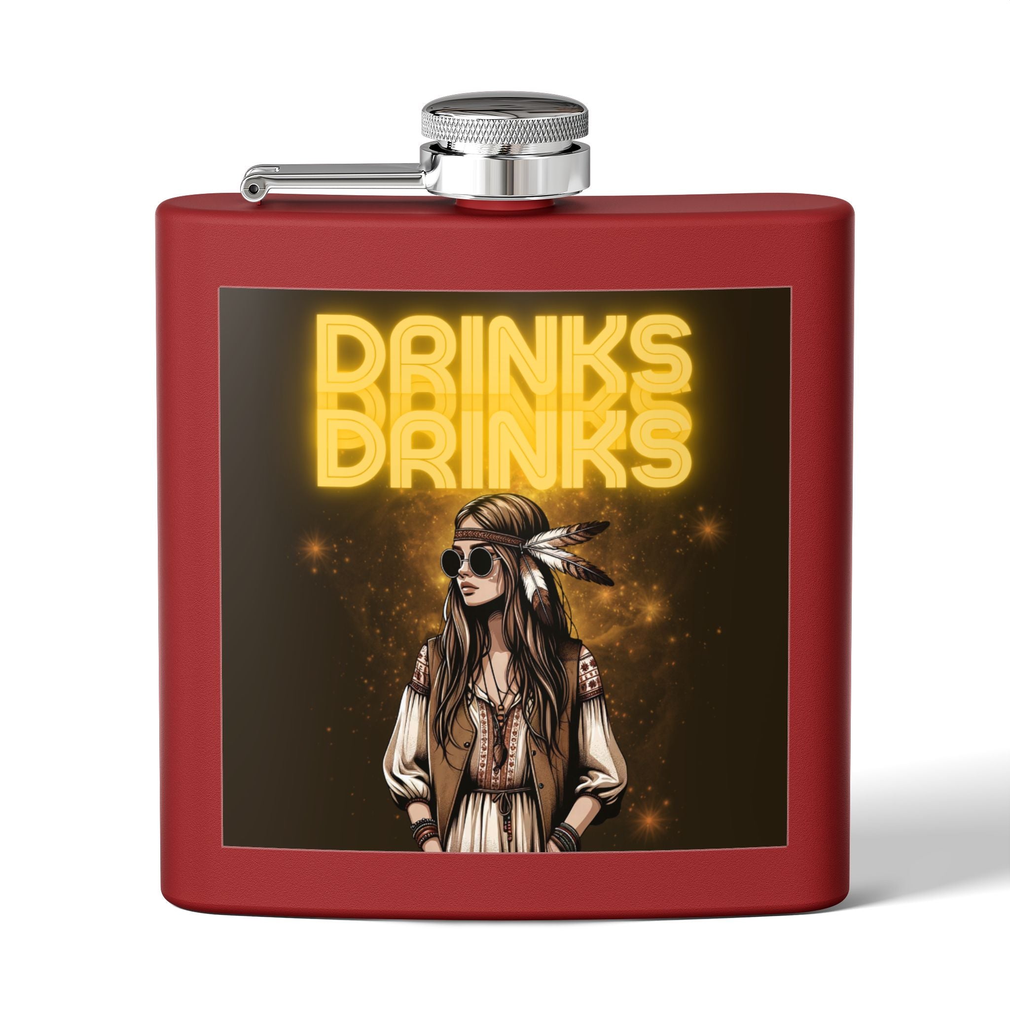 Drinks Drinks Drinks – Hippie Woman Vintage Flask