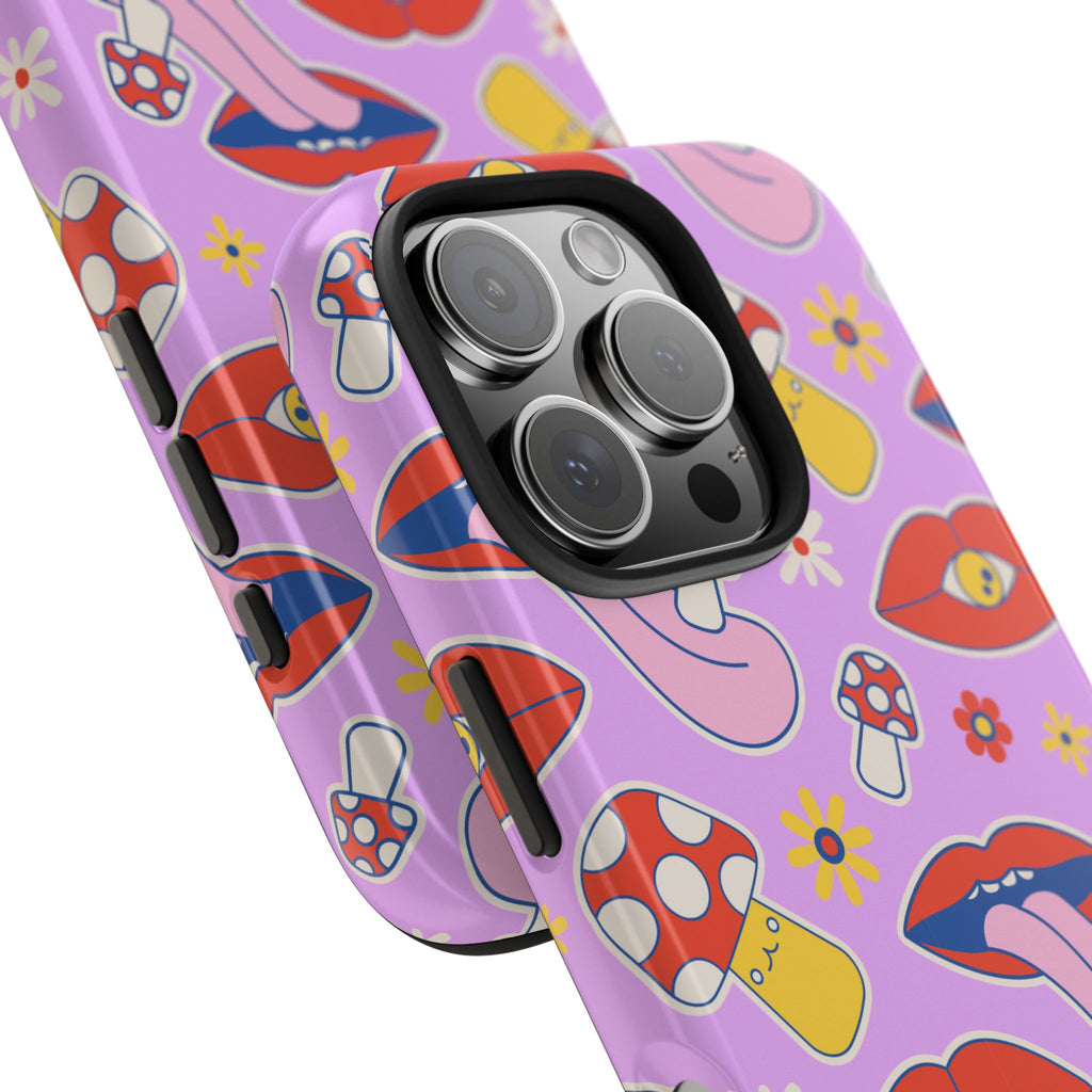 70s Lips Mushrooms Flower Power Purple Phone Case 💜🍄🌼