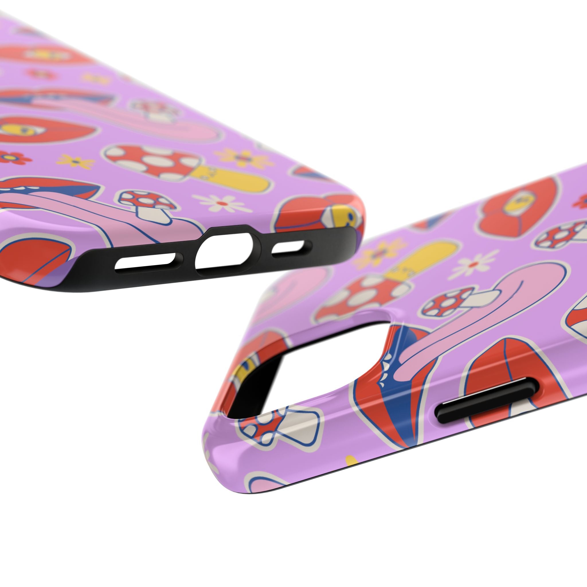 70s Lips Mushrooms Flower Power Purple Phone Case 💜🍄🌼