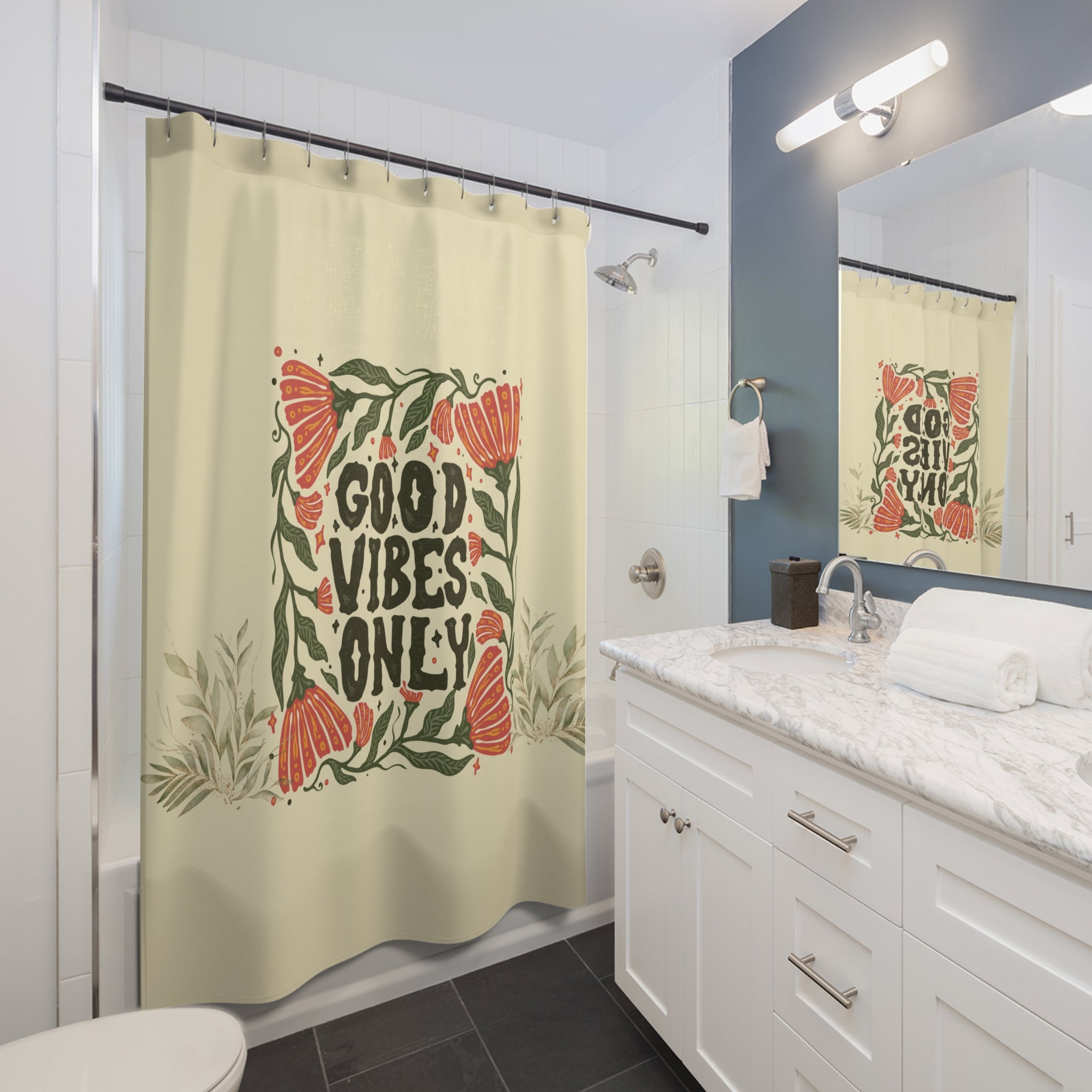 🌿 Mellow Good Vibes Only Shower Curtain