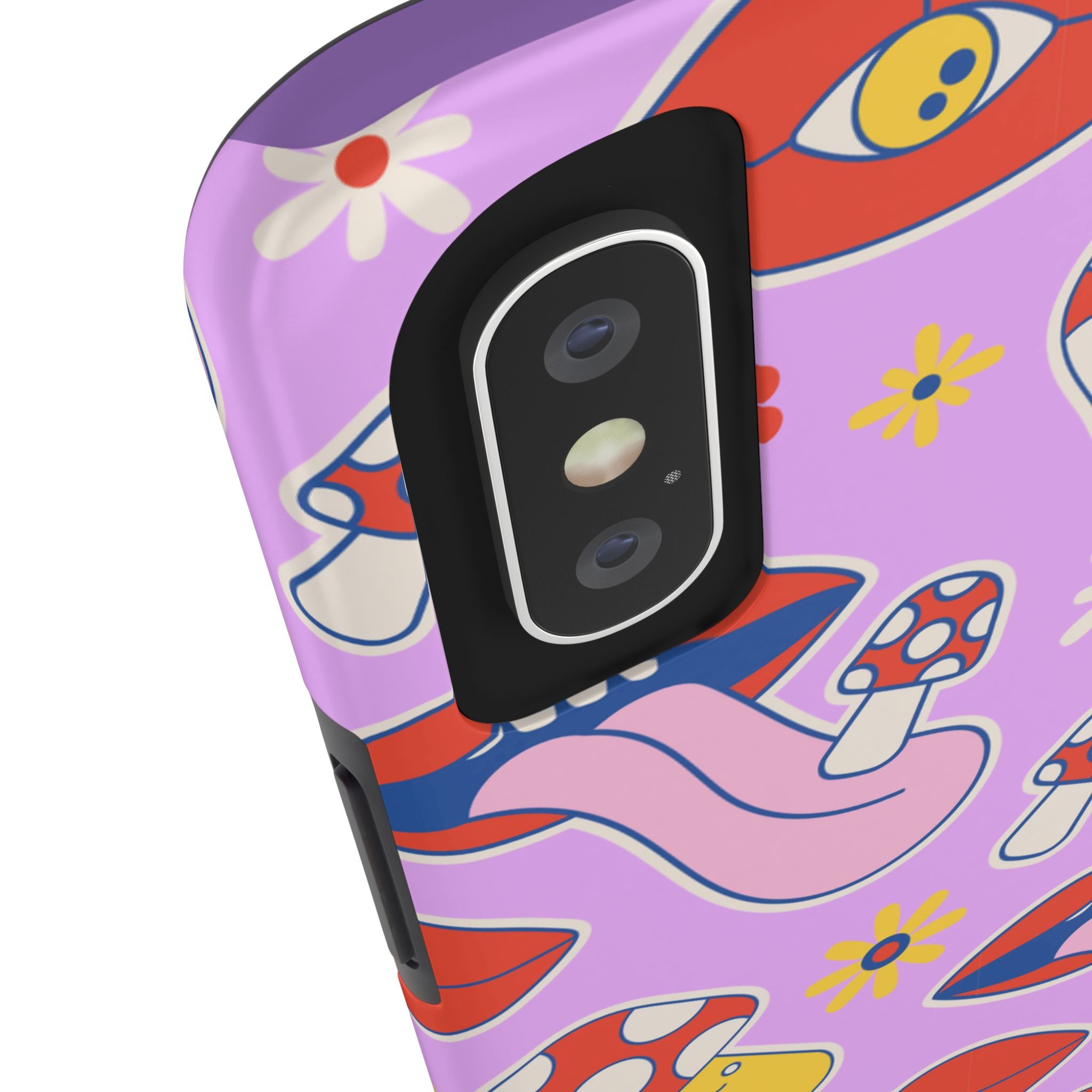 70s Lips Mushrooms Flower Power Purple Phone Case 💜🍄🌼