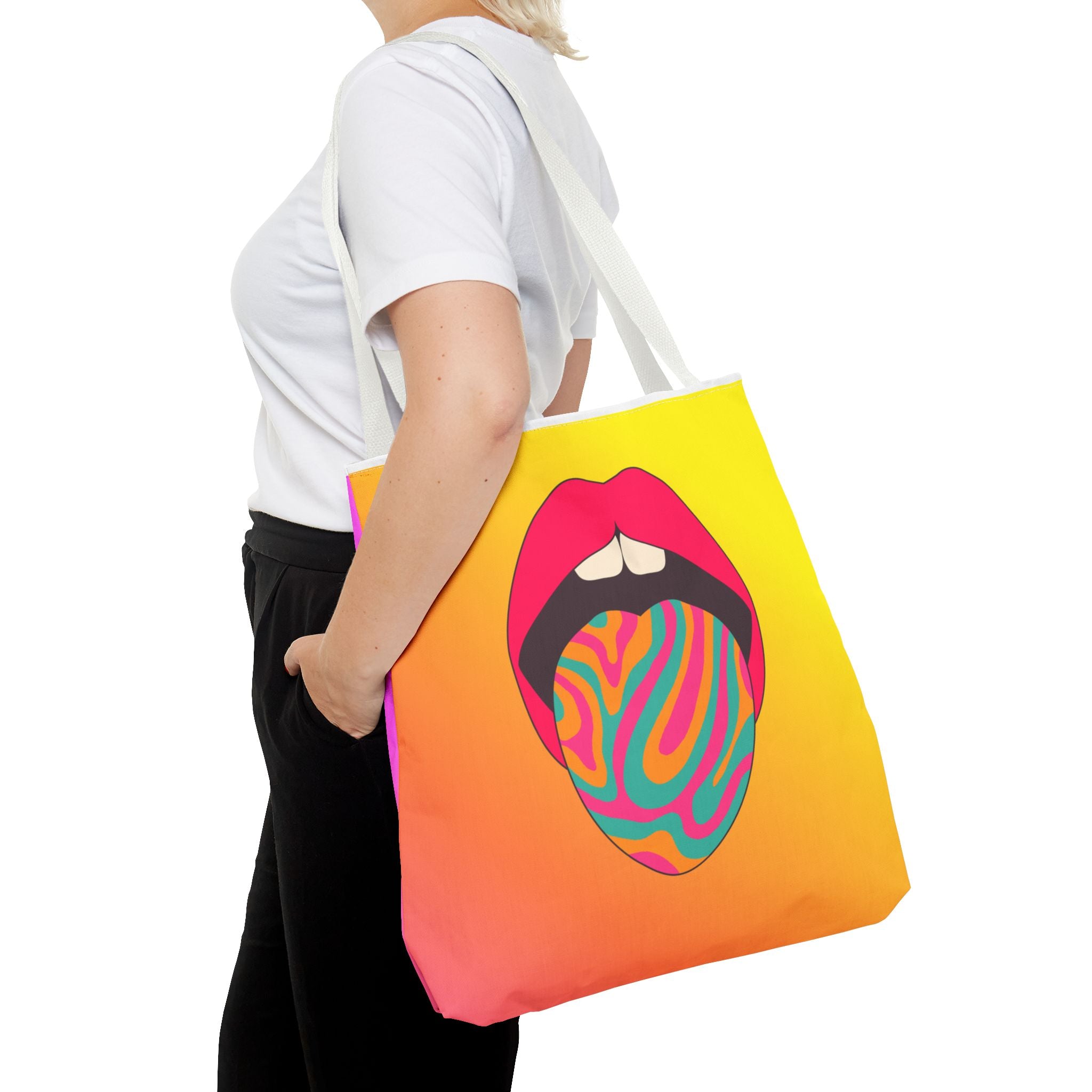 👄🌈 60s–70s Psychedelic Lips & Tongue Tote Bag ✨🍄