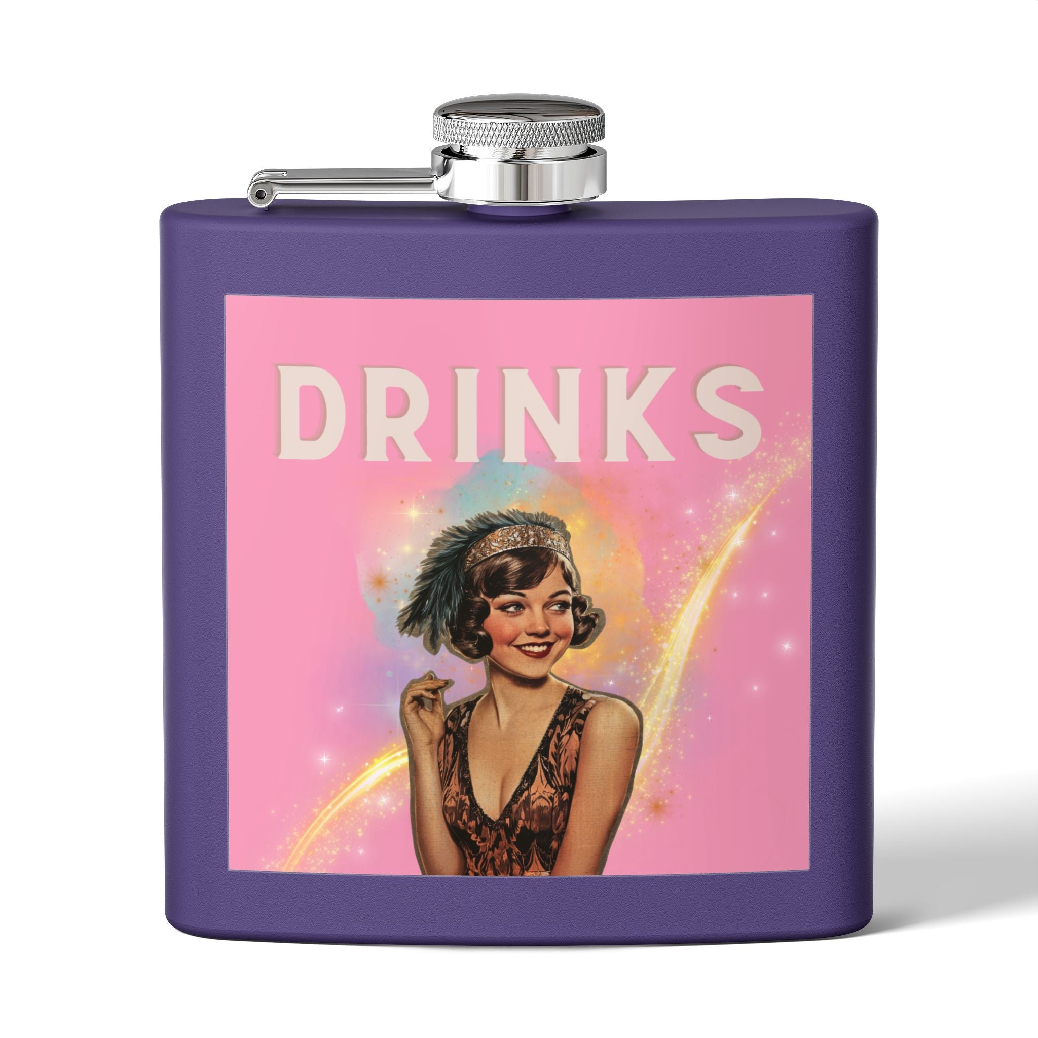 Drinks Pink Flapper Girl Flask