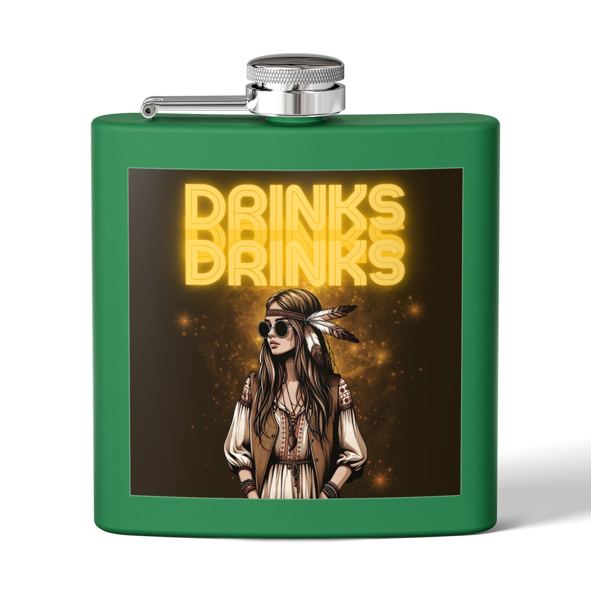 Drinks Drinks Drinks – Hippie Woman Vintage Flask