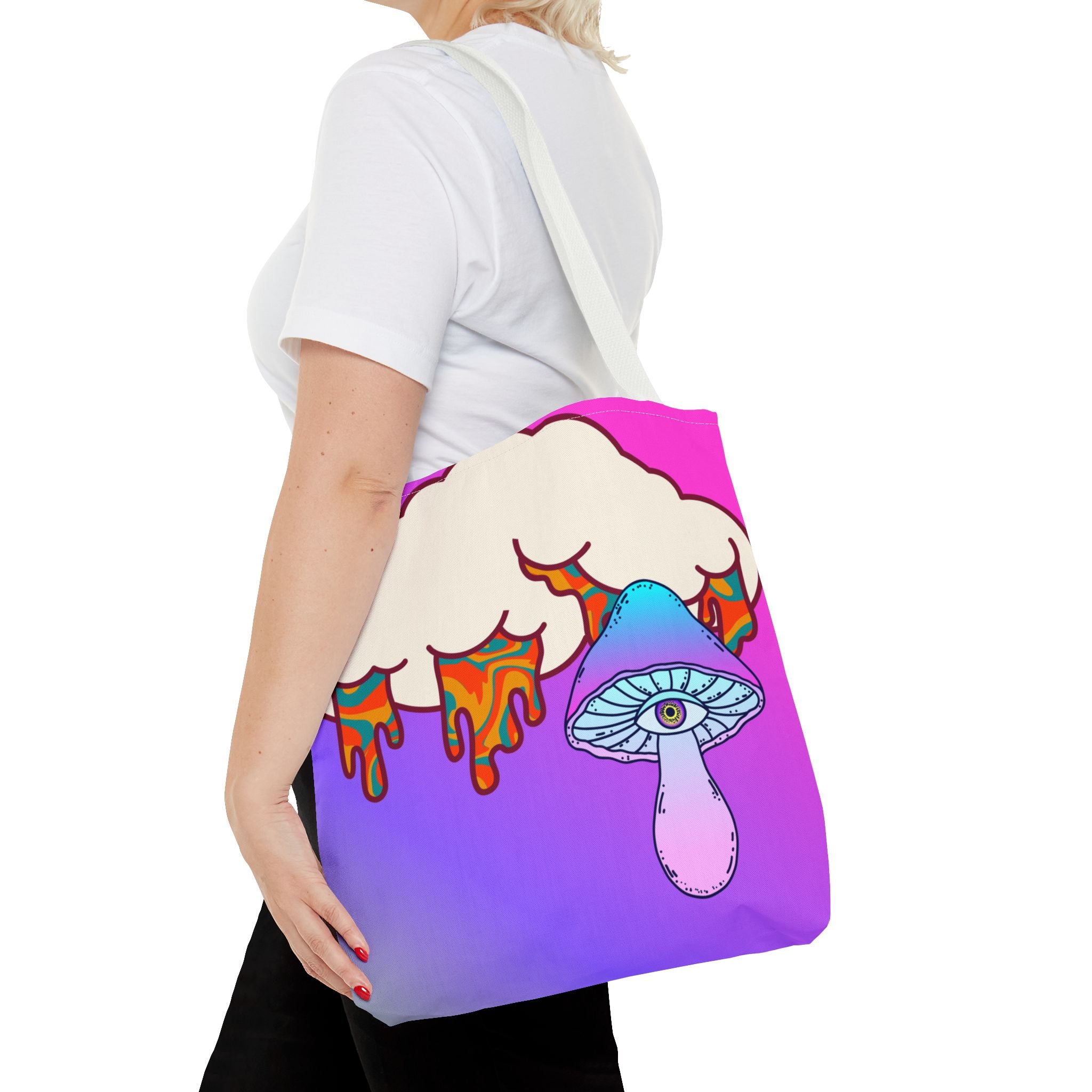 🍄☁️ 70s Trippy Cloud & Mushroom Tote Bag 🌈✨