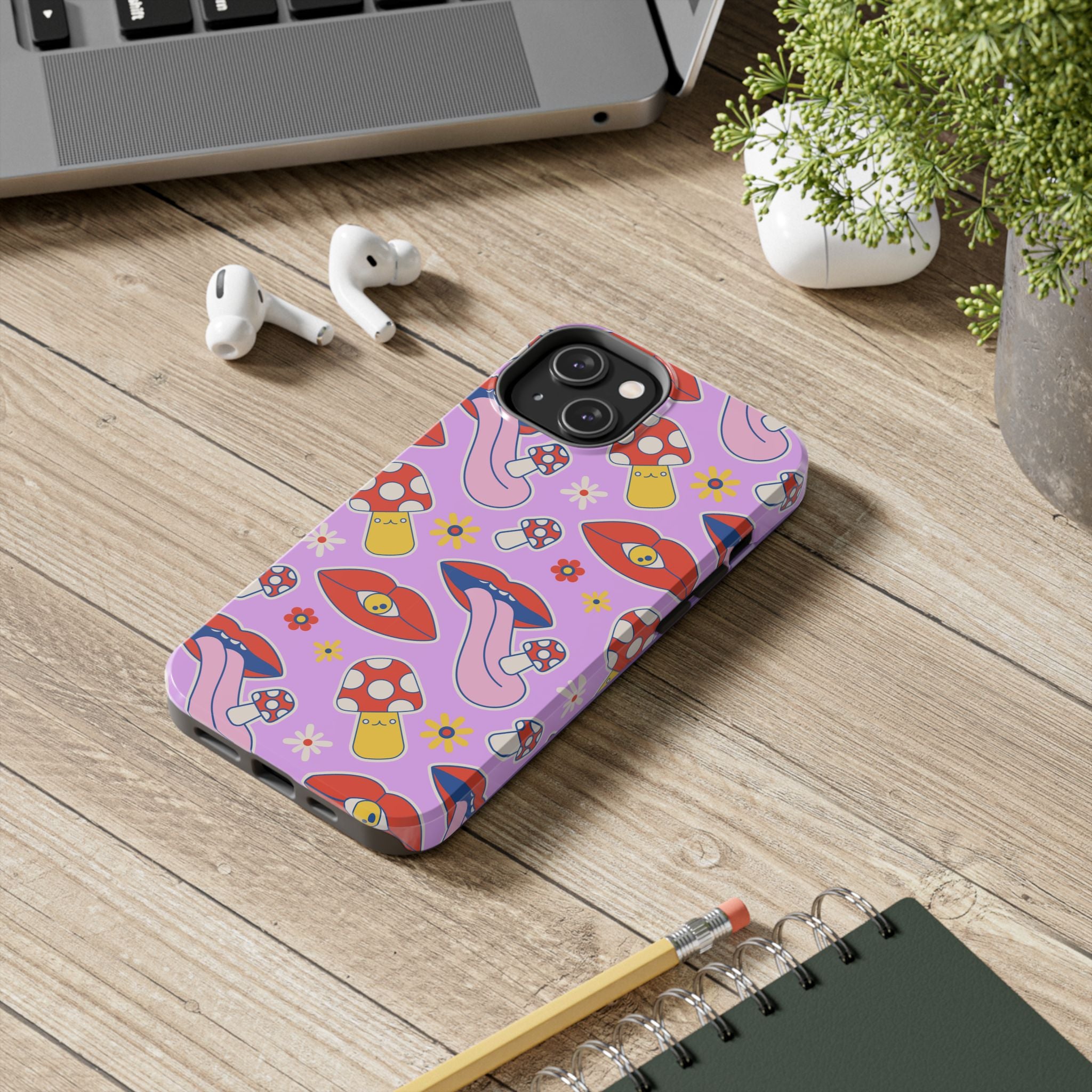 70s Lips Mushrooms Flower Power Purple Phone Case 💜🍄🌼