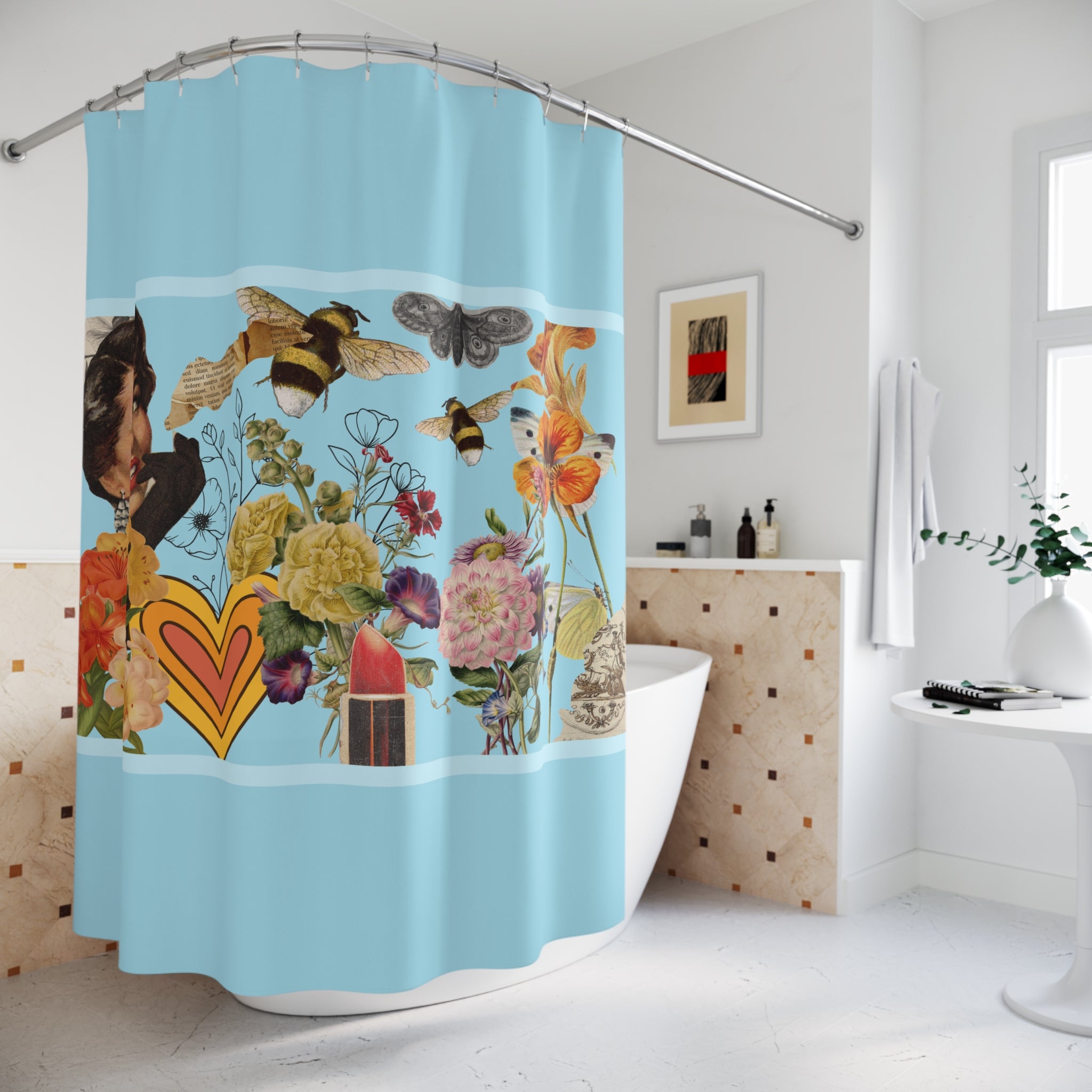 🌸🌿 50s Vintage Gal Nature Collection Shower Curtain ✨🛁