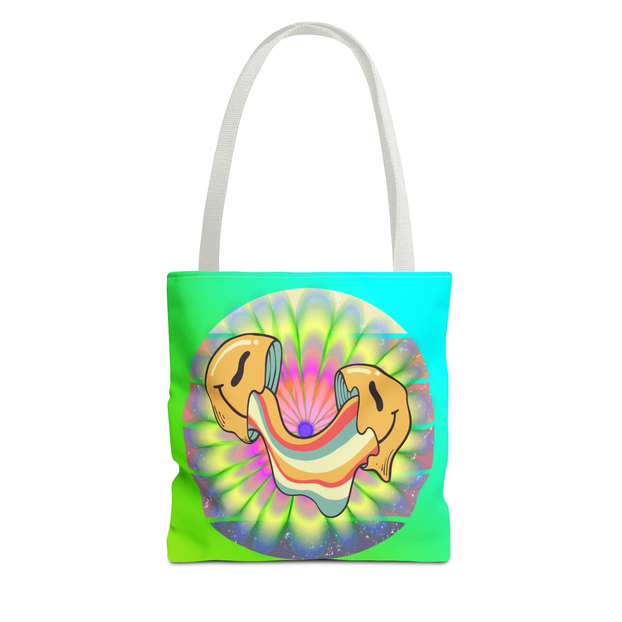 😊🌈 70s Trippy Psychedelic Smiley Tie-Dye Tote Bag ✨🍄