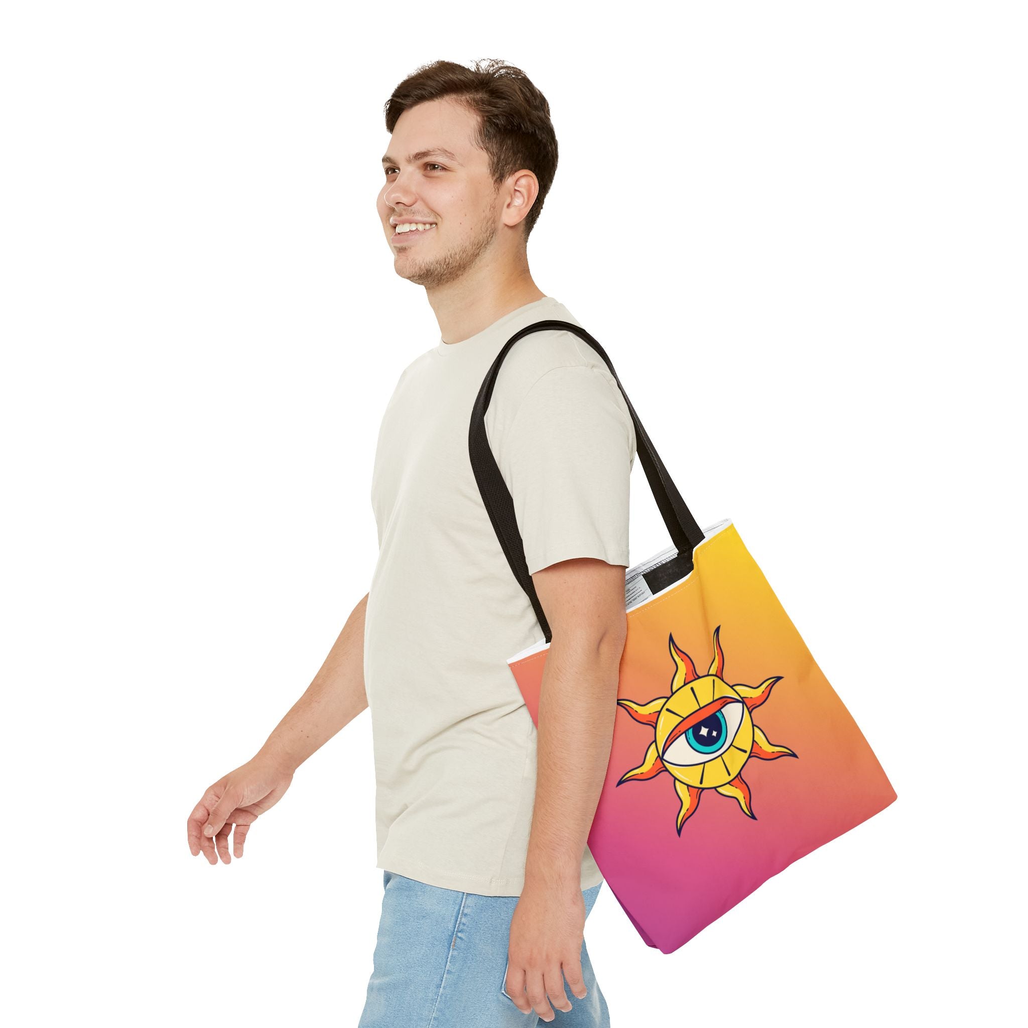 🌞👁️ 70s All-Seeing Eye Sun Design Tote Bag ✨🌿