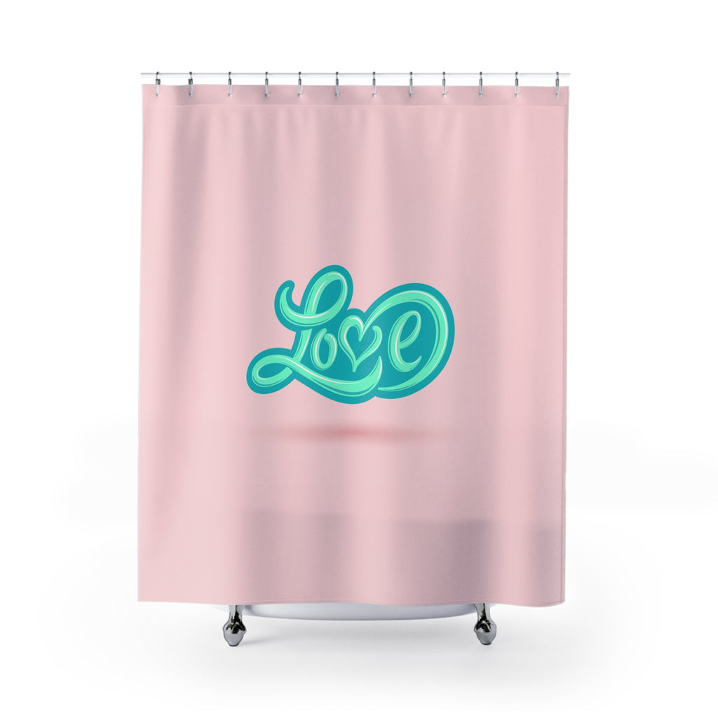 💖 Retro Teal Pastel Pink Love Shower Curtain