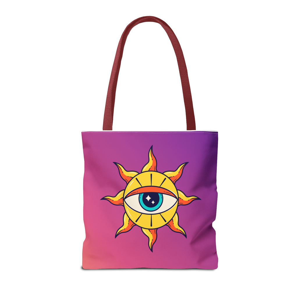 🌞👁️ 70s All-Seeing Eye Sun Design Tote Bag ✨🌿