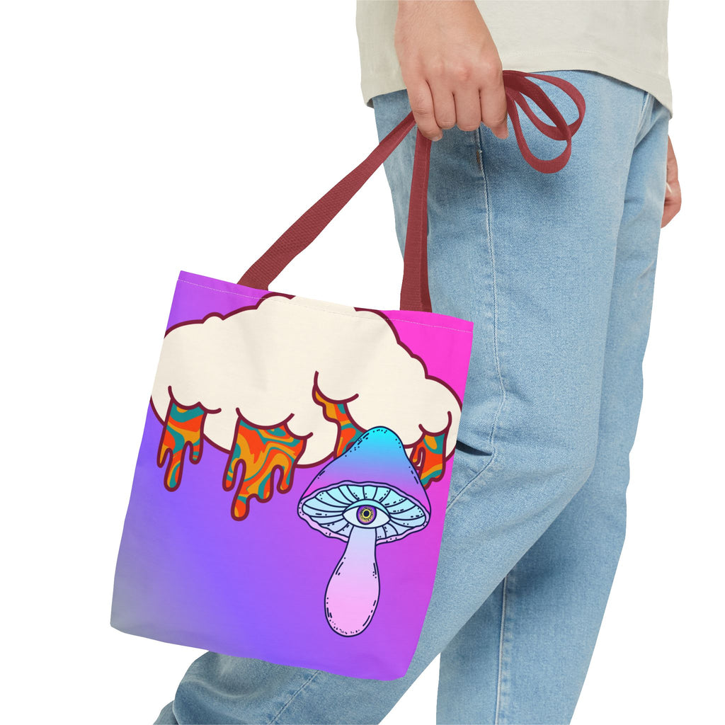 🍄☁️ 70s Trippy Cloud & Mushroom Tote Bag 🌈✨