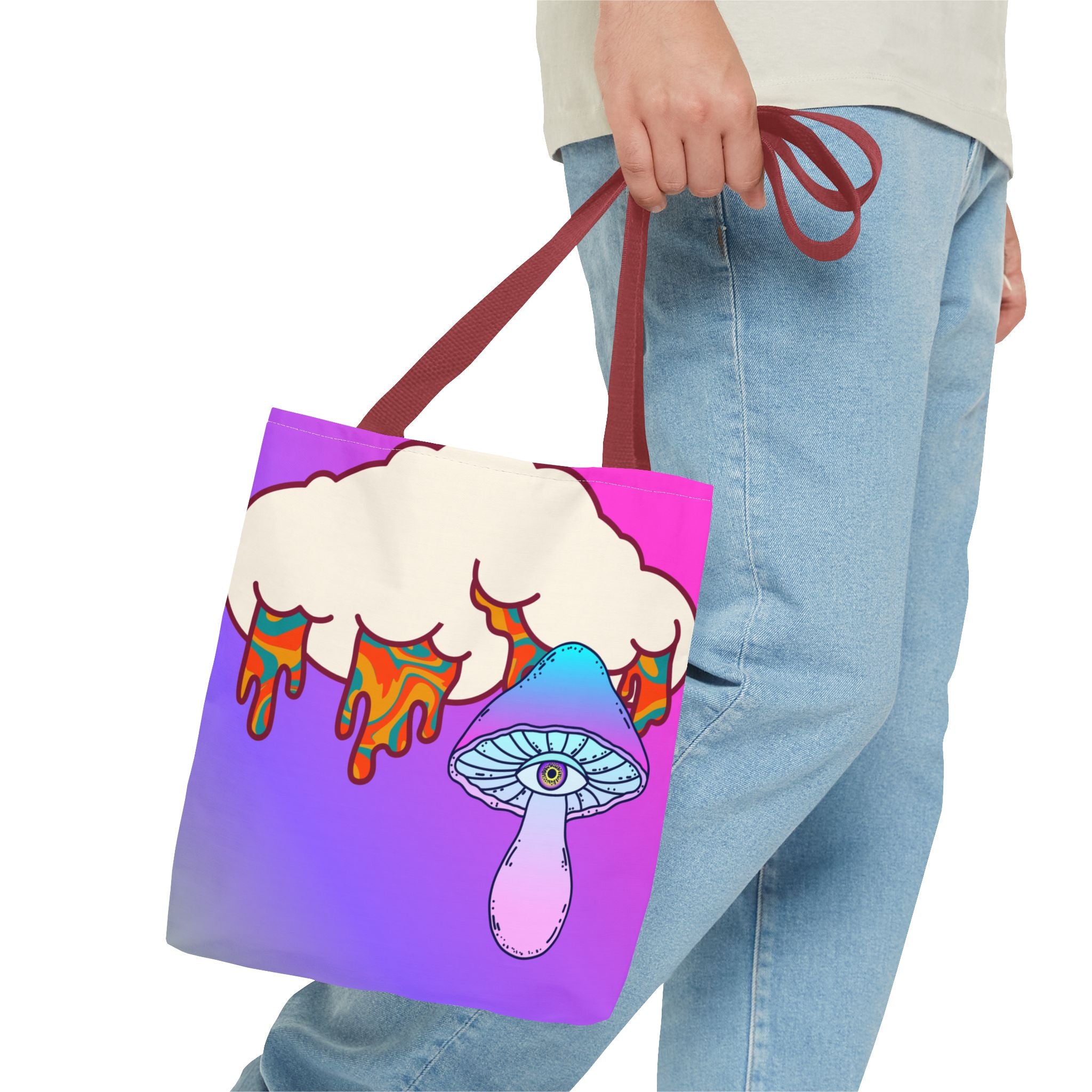 🍄☁️ 70s Trippy Cloud & Mushroom Tote Bag 🌈✨