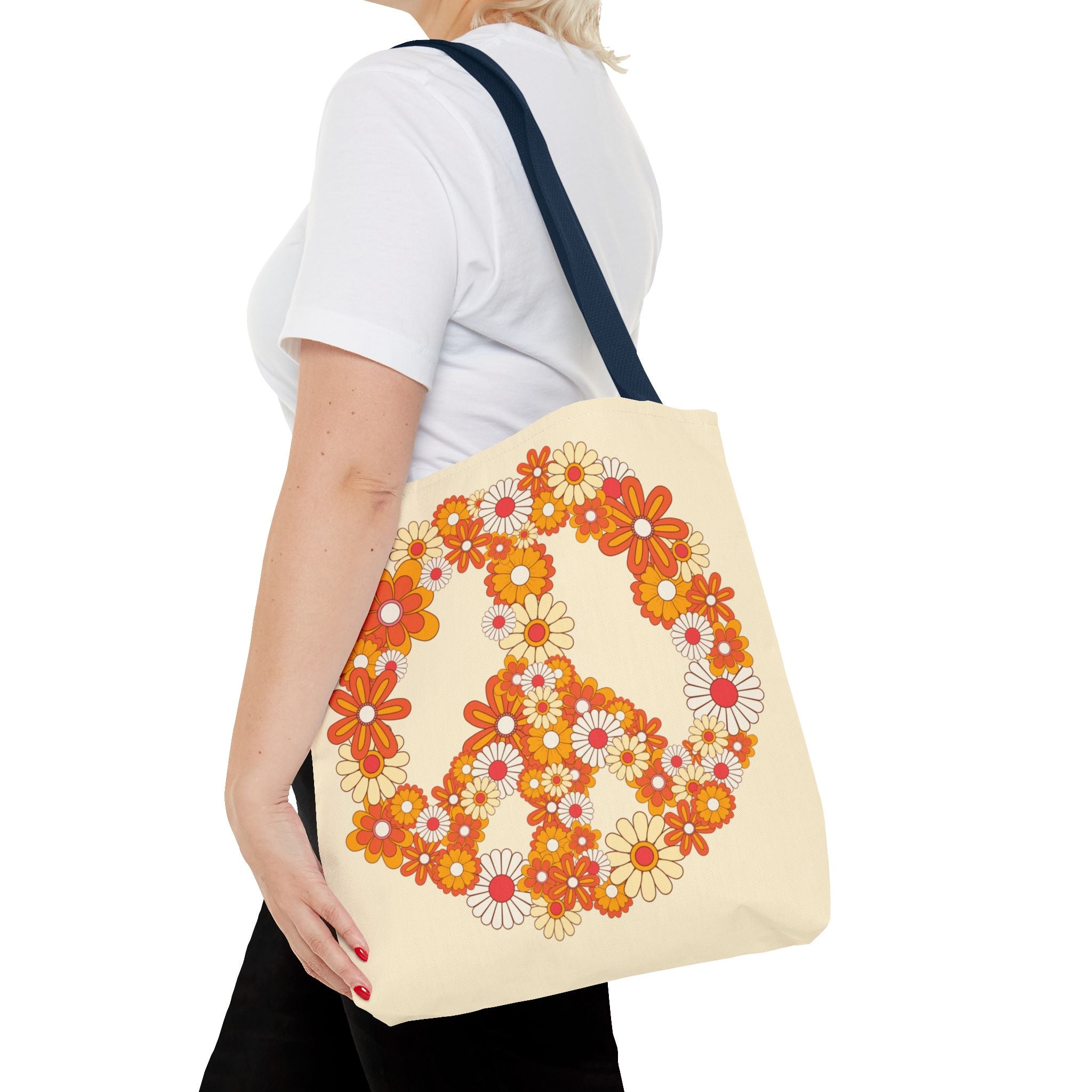 ✌️ 70s Floral Hippie Peace Sign Tote Bag