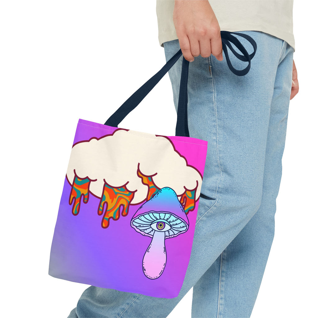 🍄☁️ 70s Trippy Cloud & Mushroom Tote Bag 🌈✨