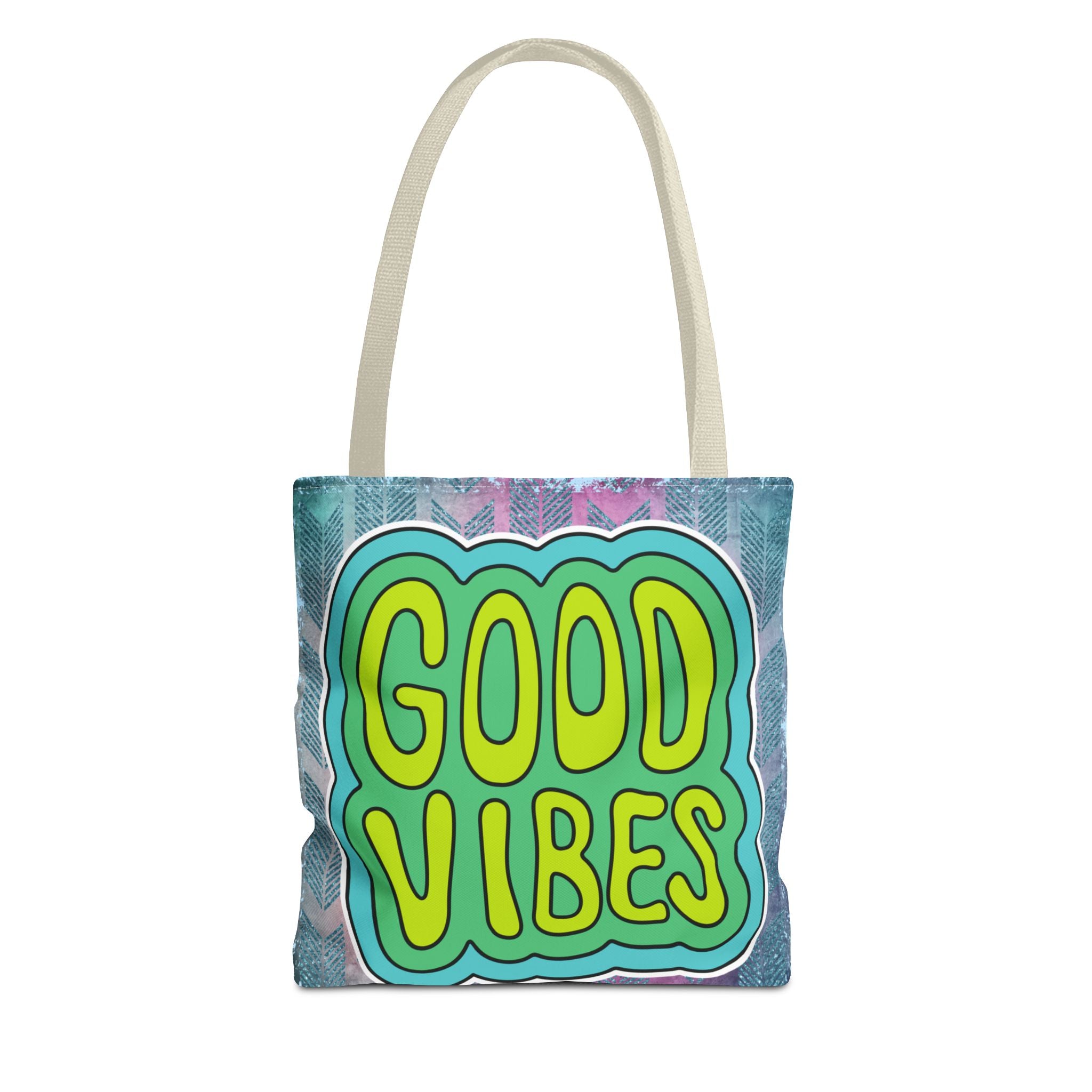 💚 70s Good Vibes Green & Blue Retro Throwback Tote Bag