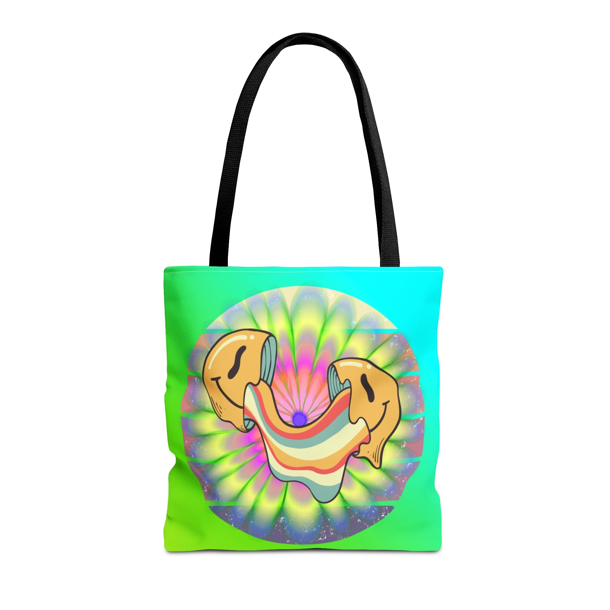 😊🌈 70s Trippy Psychedelic Smiley Tie-Dye Tote Bag ✨🍄