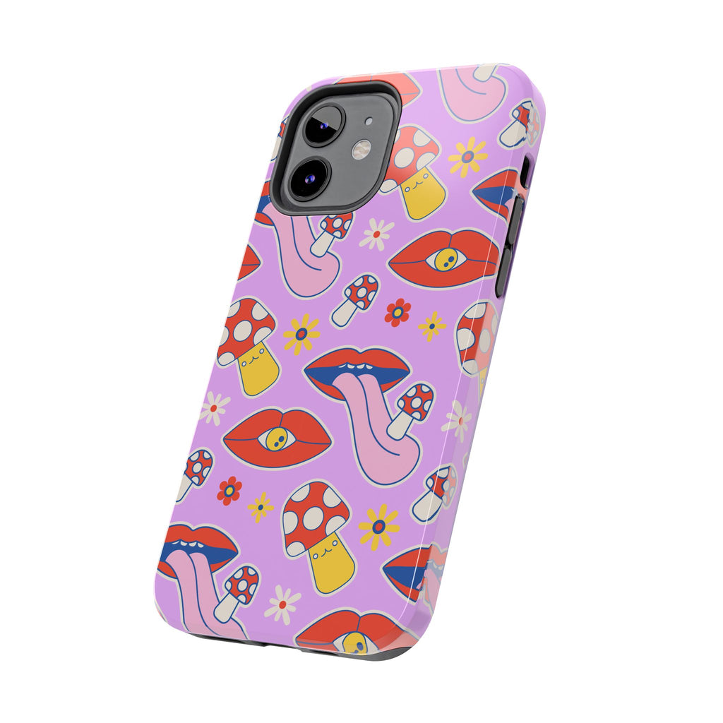 70s Lips Mushrooms Flower Power Purple Phone Case 💜🍄🌼