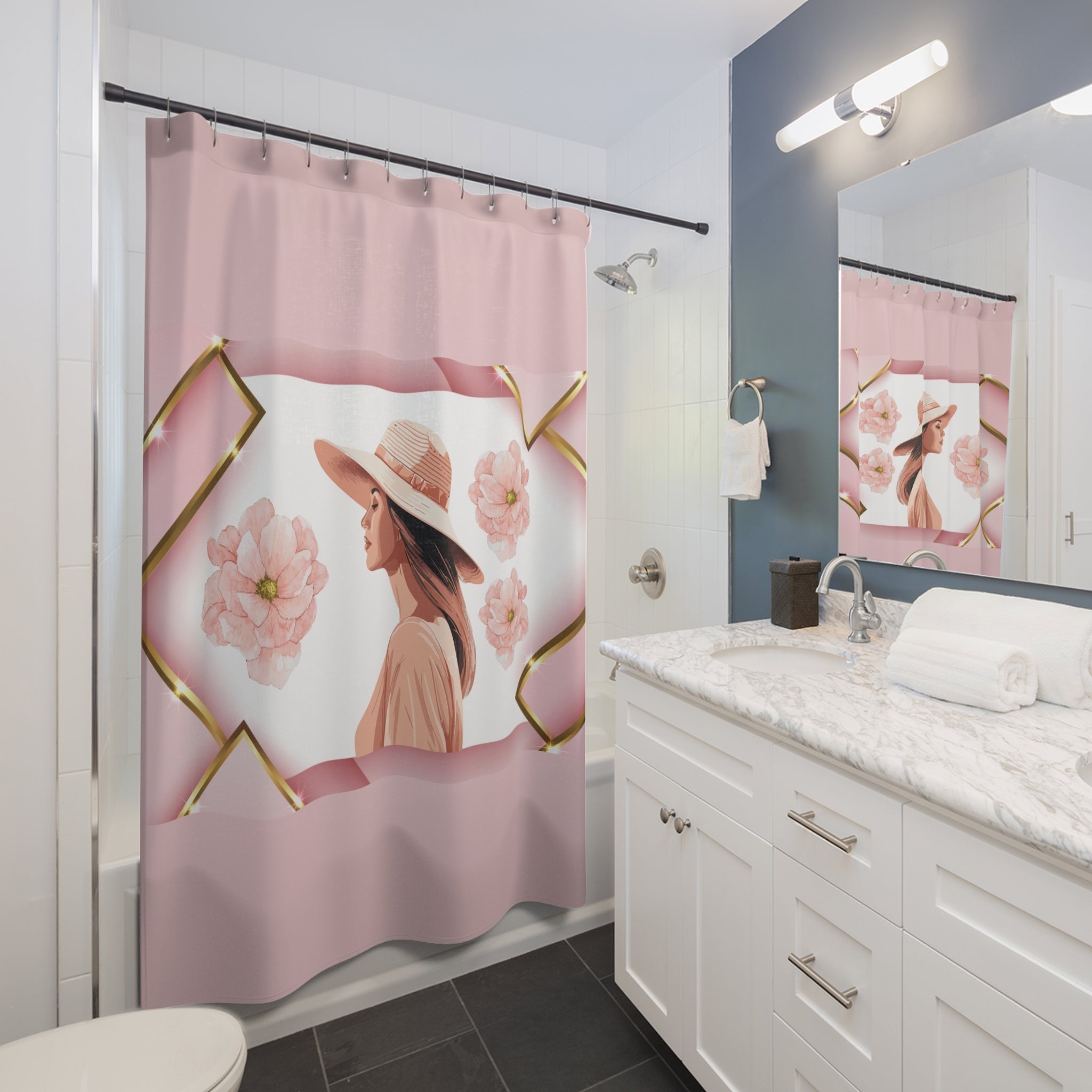 🌸 Soft Girl Pink Retro Shower Curtain
