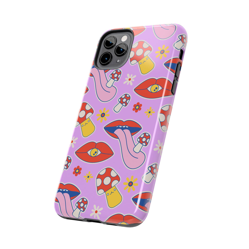 70s Lips Mushrooms Flower Power Purple Phone Case 💜🍄🌼