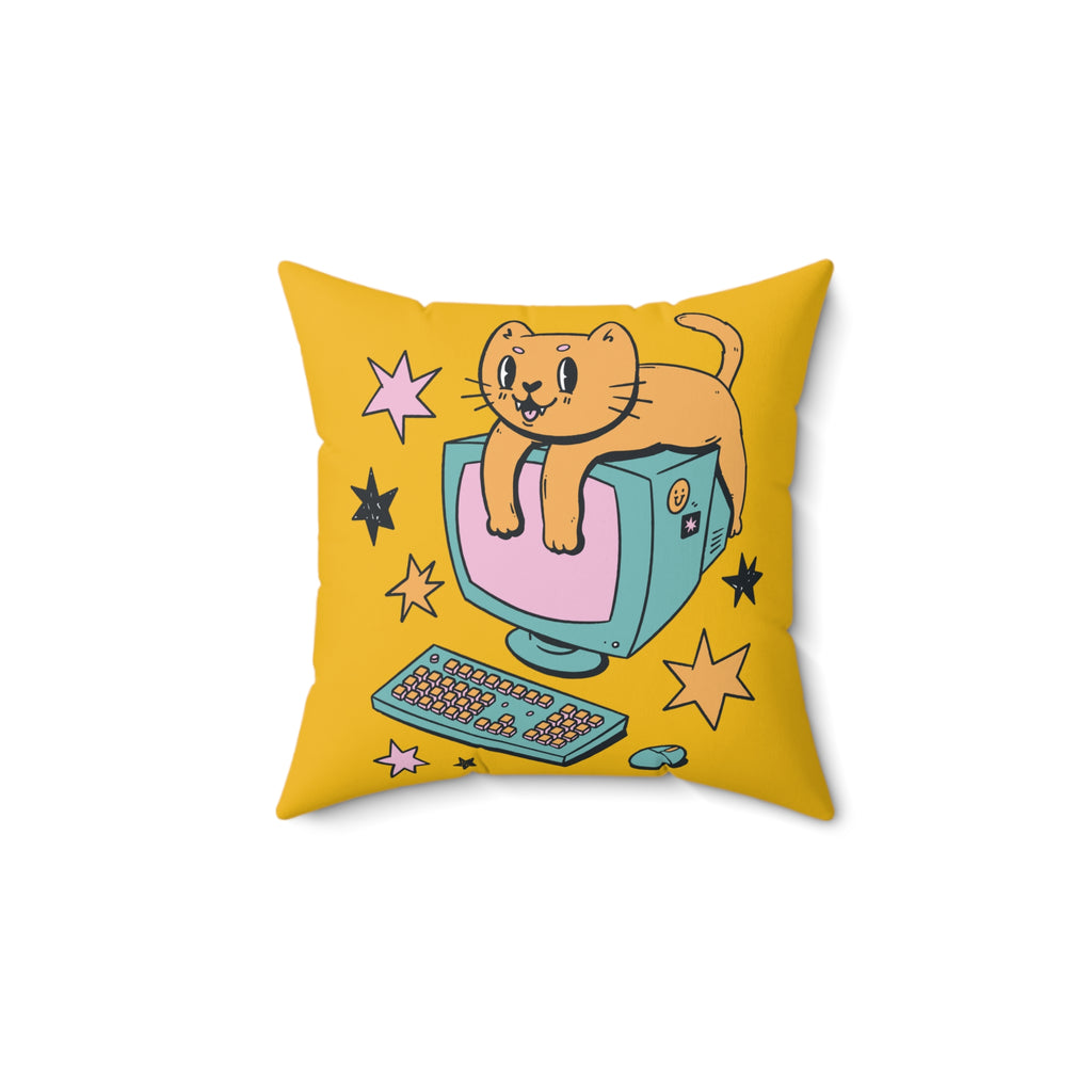 90's Nostalgia Kitty & Computer Pillow