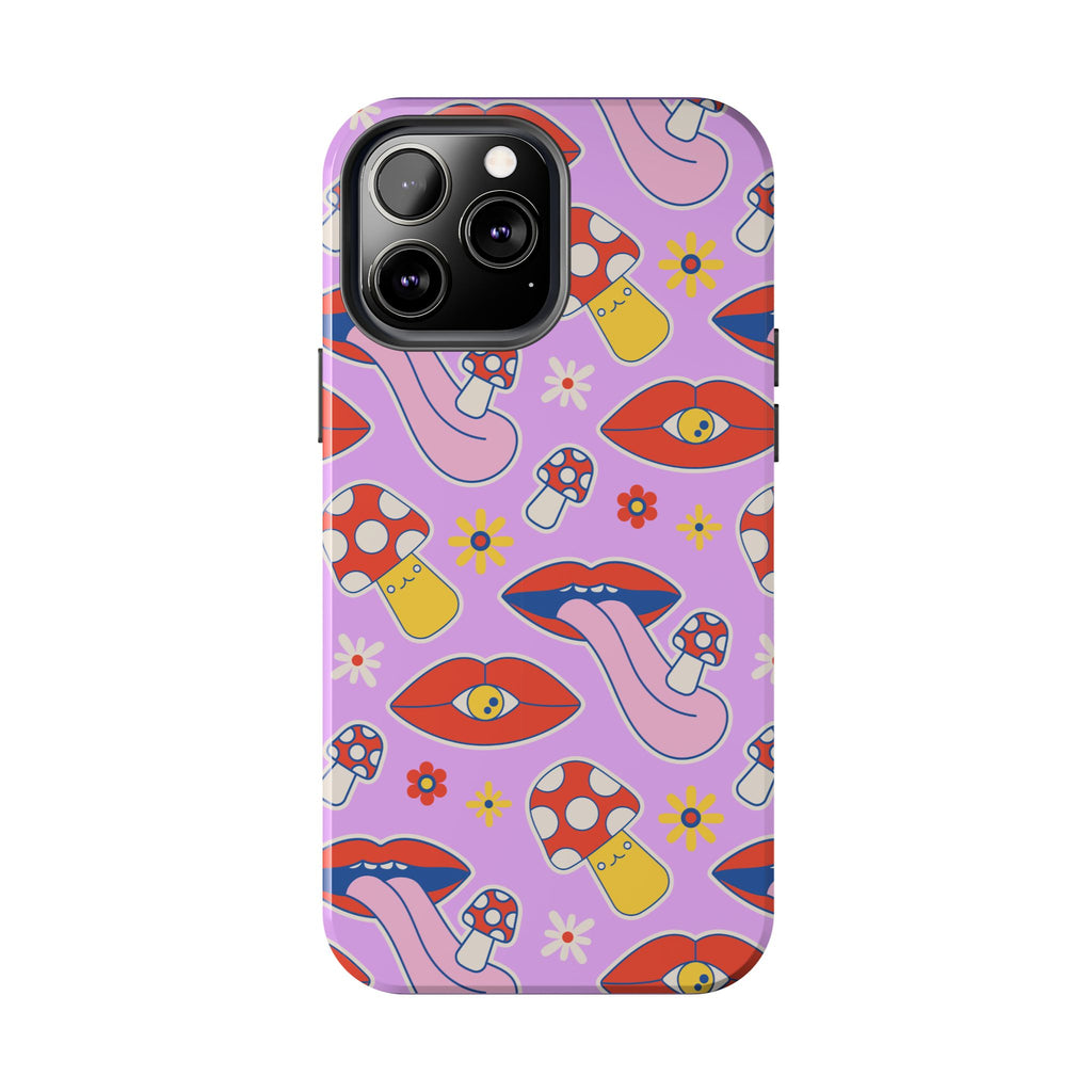 70s Lips Mushrooms Flower Power Purple Phone Case 💜🍄🌼