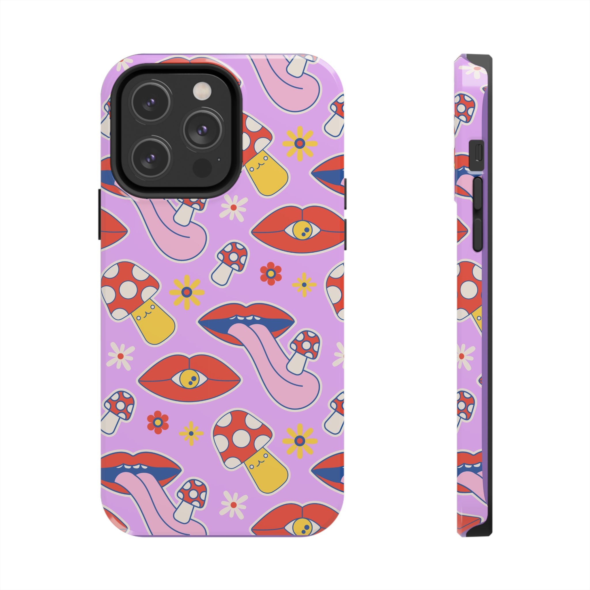 70s Lips Mushrooms Flower Power Purple Phone Case 💜🍄🌼
