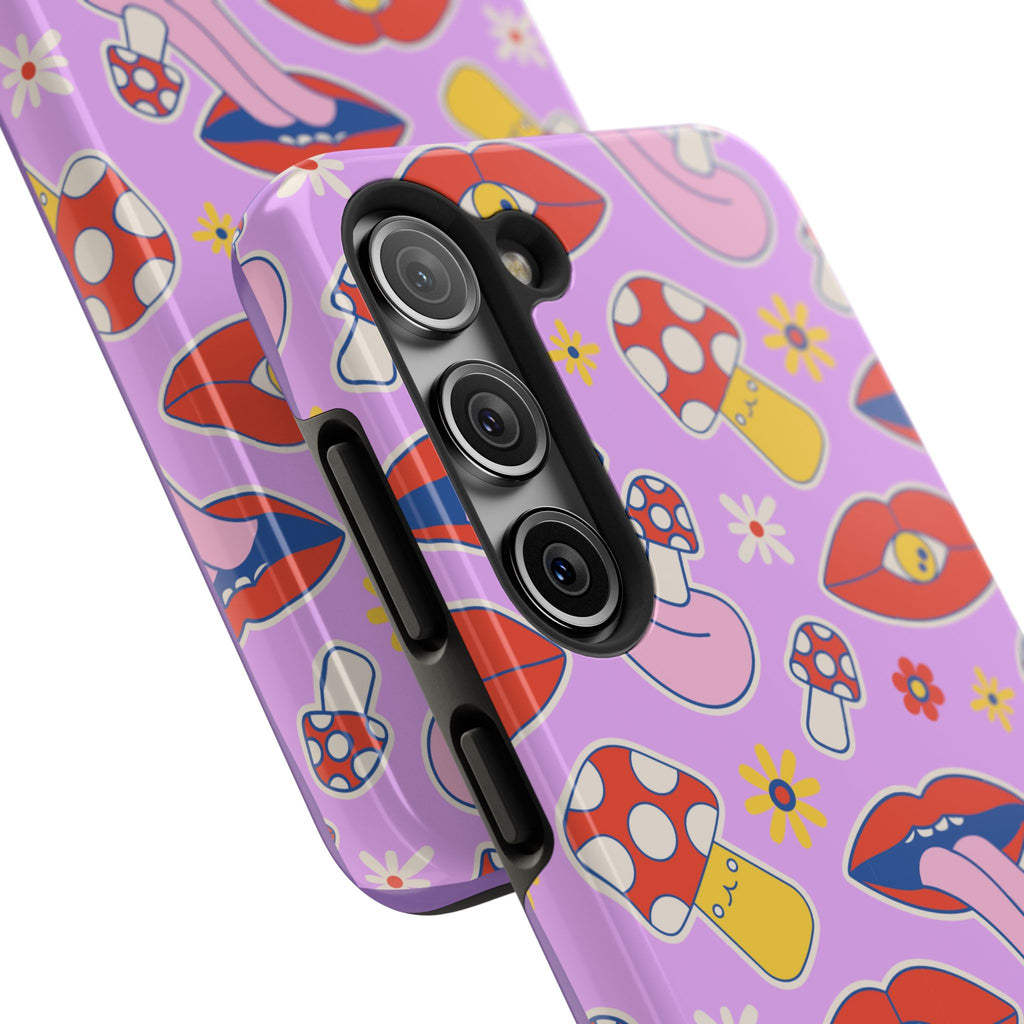 70s Lips Mushrooms Flower Power Purple Phone Case 💜🍄🌼