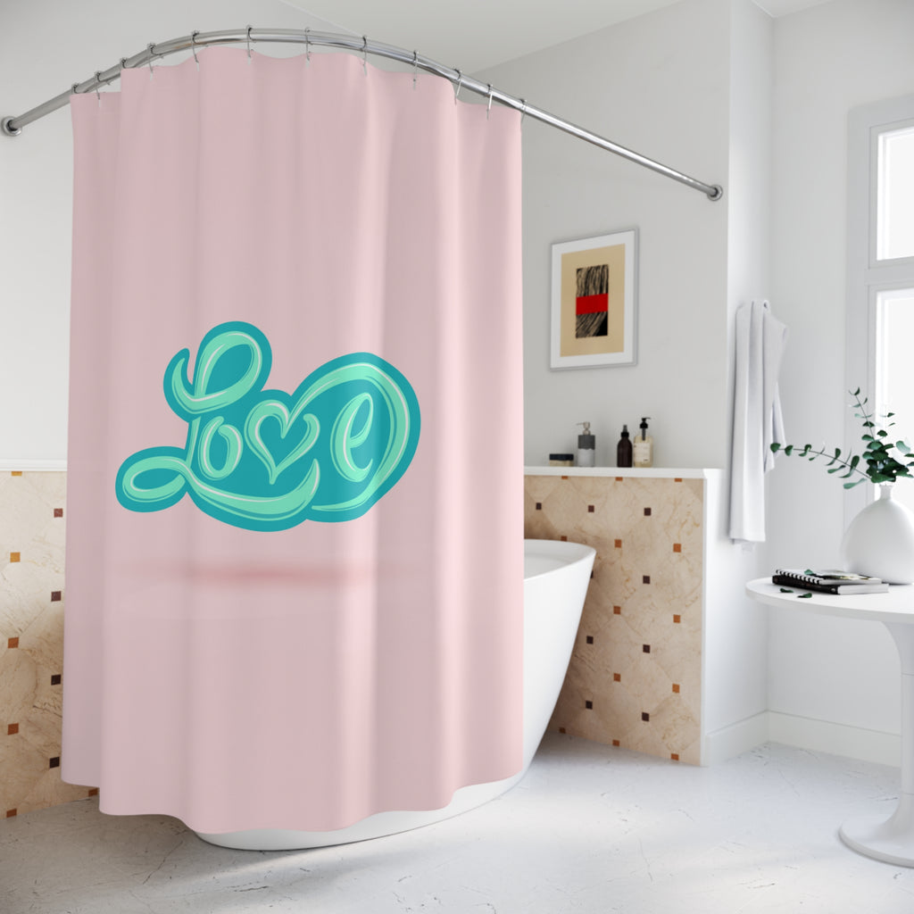 💖 Retro Teal Pastel Pink Love Shower Curtain