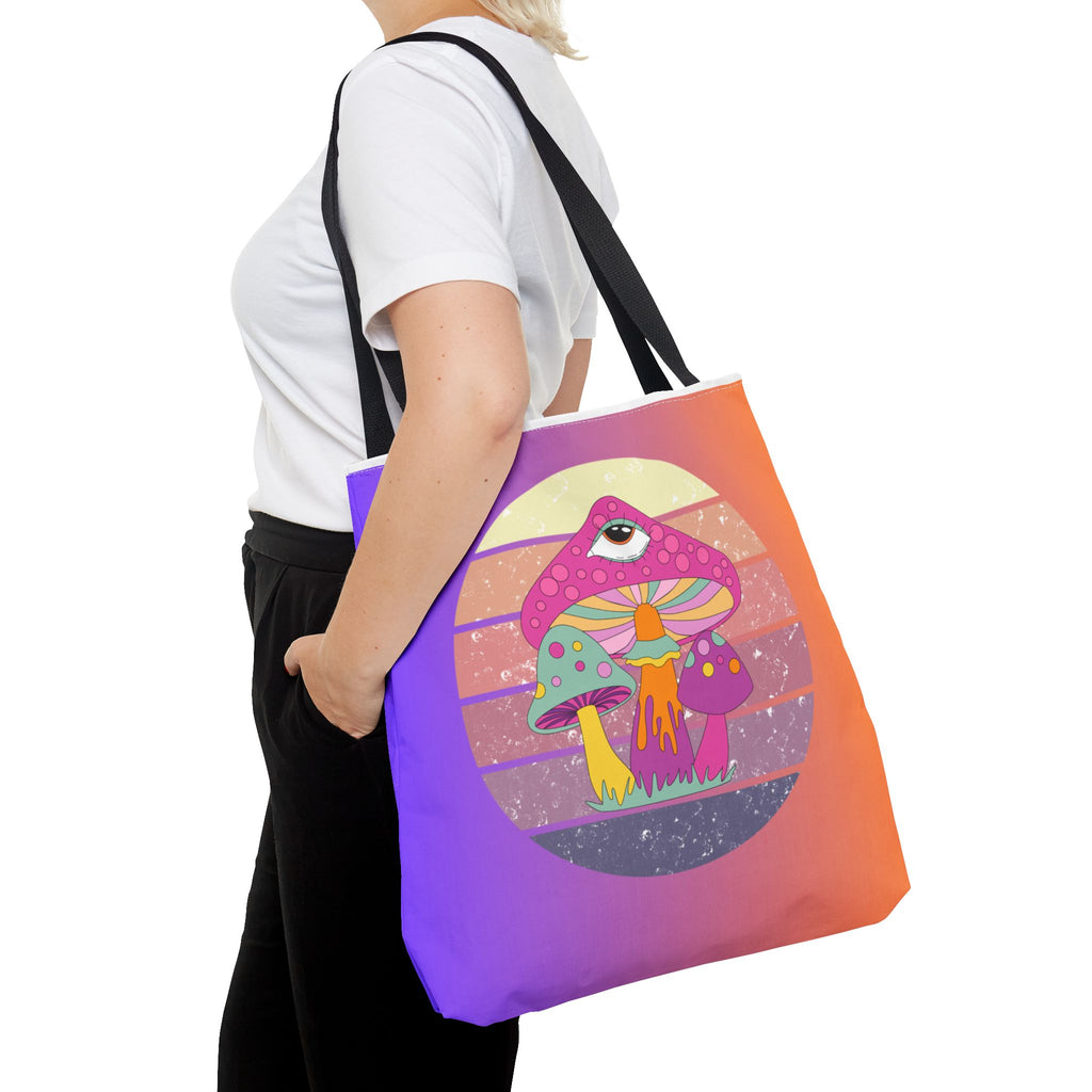 🍄🎶 70s Trippy Mushroom Synthwave Tote Bag 🌈✨