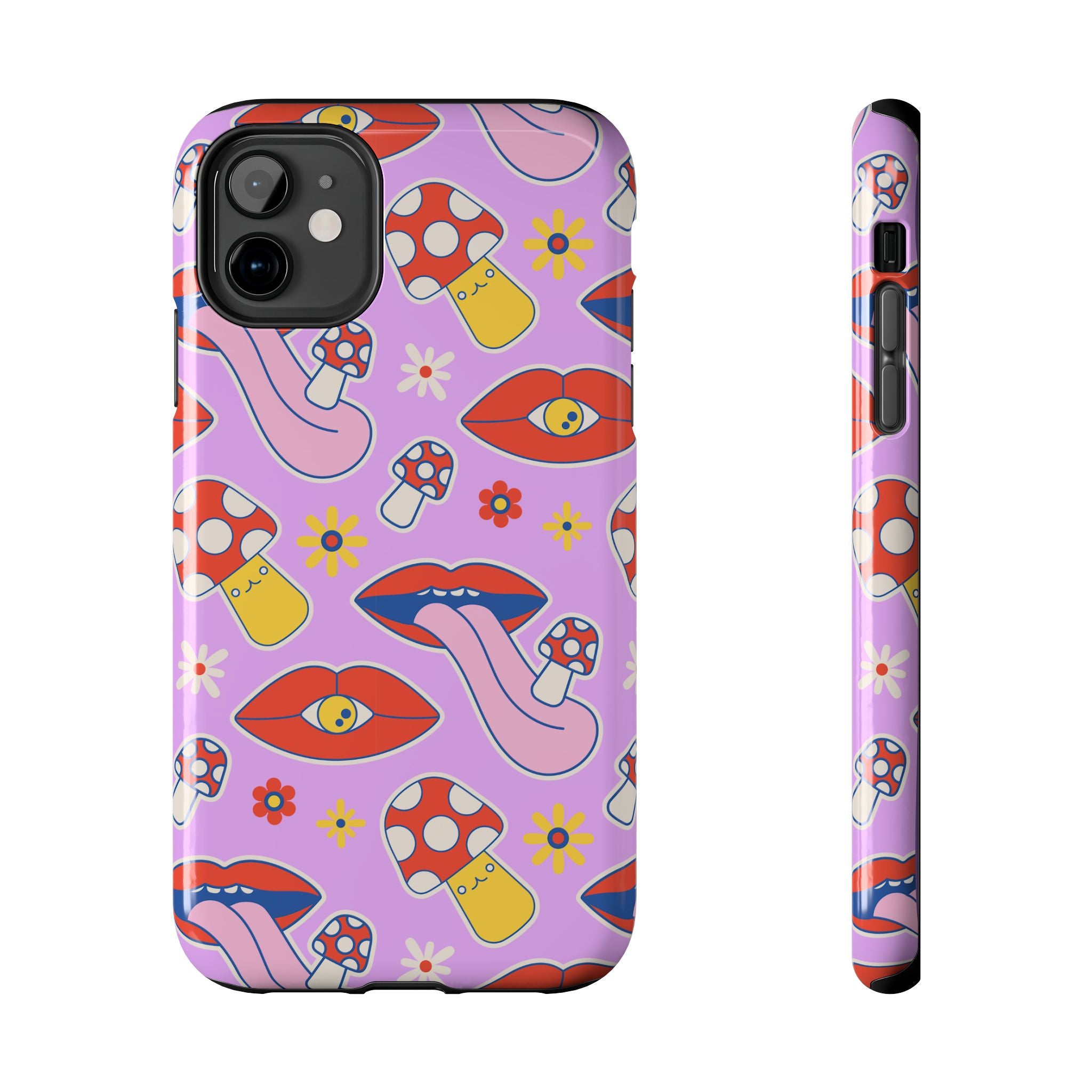 70s Lips Mushrooms Flower Power Purple Phone Case 💜🍄🌼