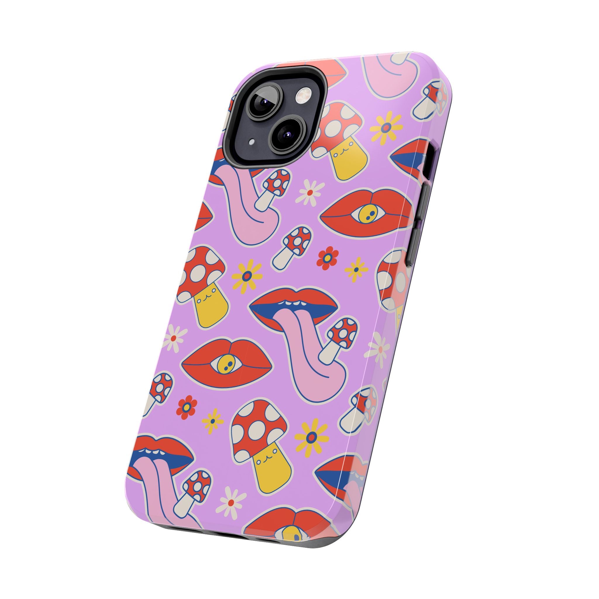 70s Lips Mushrooms Flower Power Purple Phone Case 💜🍄🌼