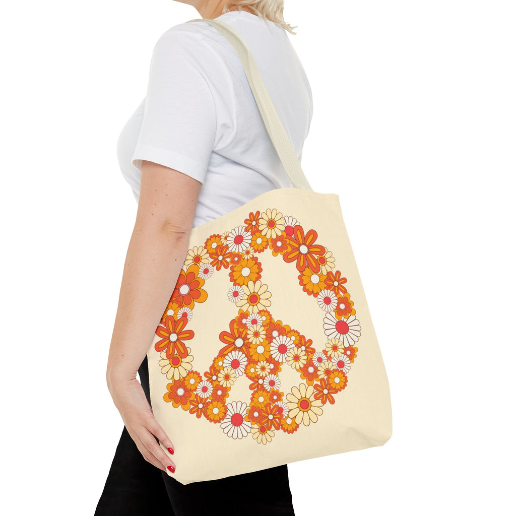 ✌️ 70s Floral Hippie Peace Sign Tote Bag